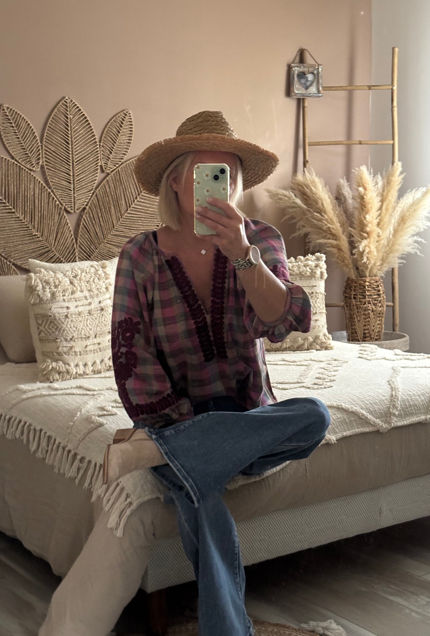 TUNIQUE A CARREAUX AVEC BRODERIE