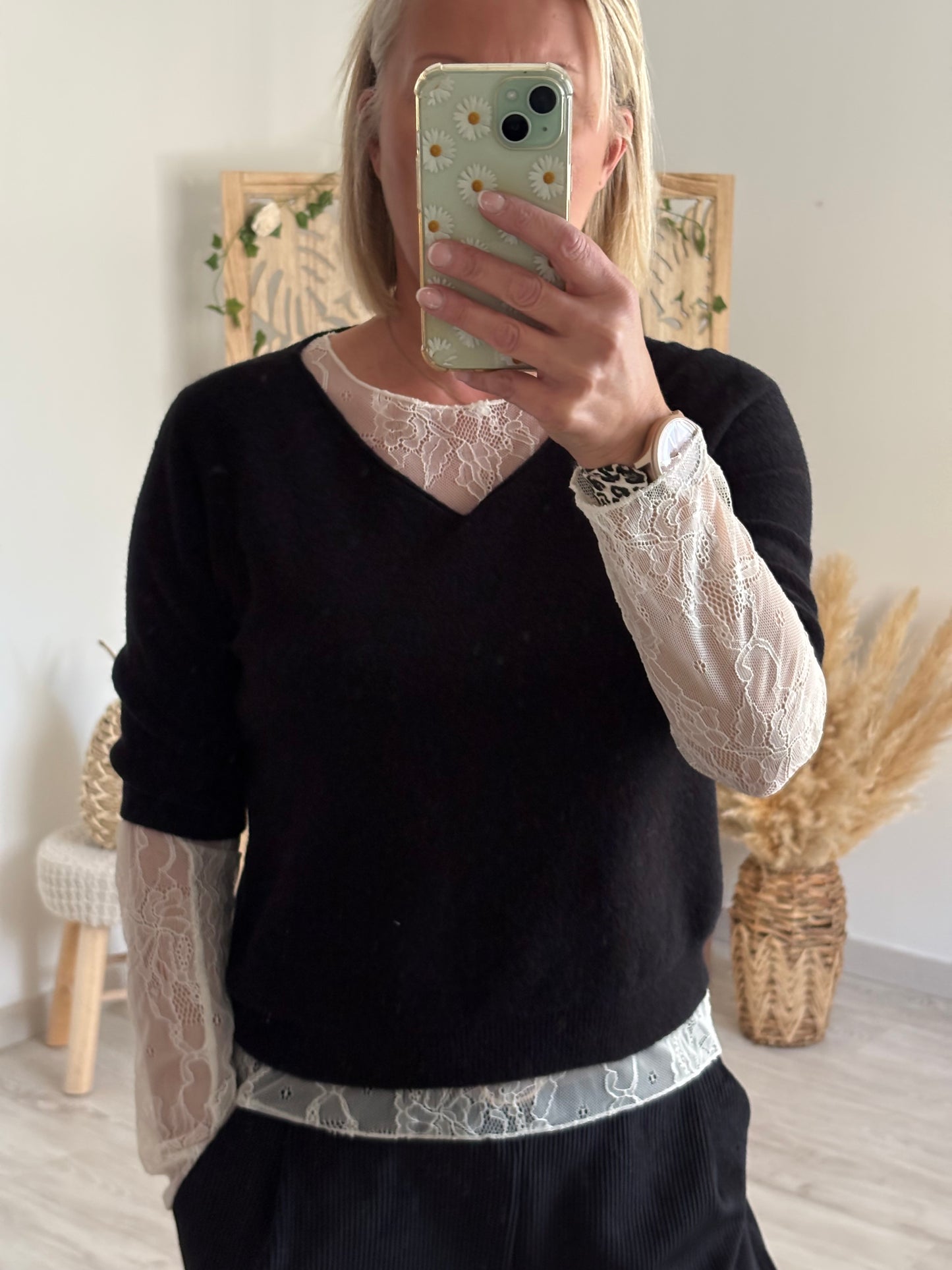 PULL MANCHES COURTES NOIR