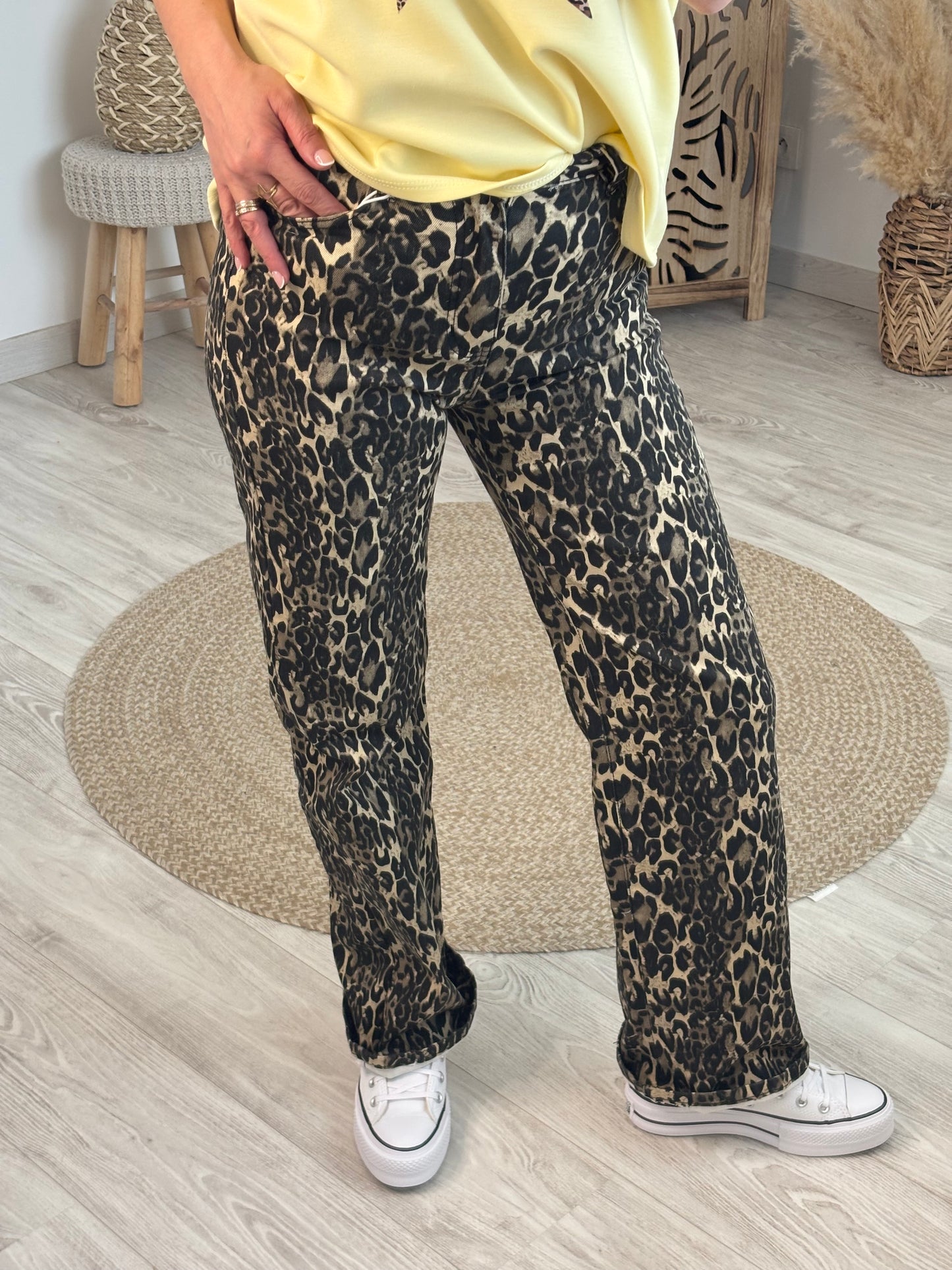 JEANS DROIT LEOPARD