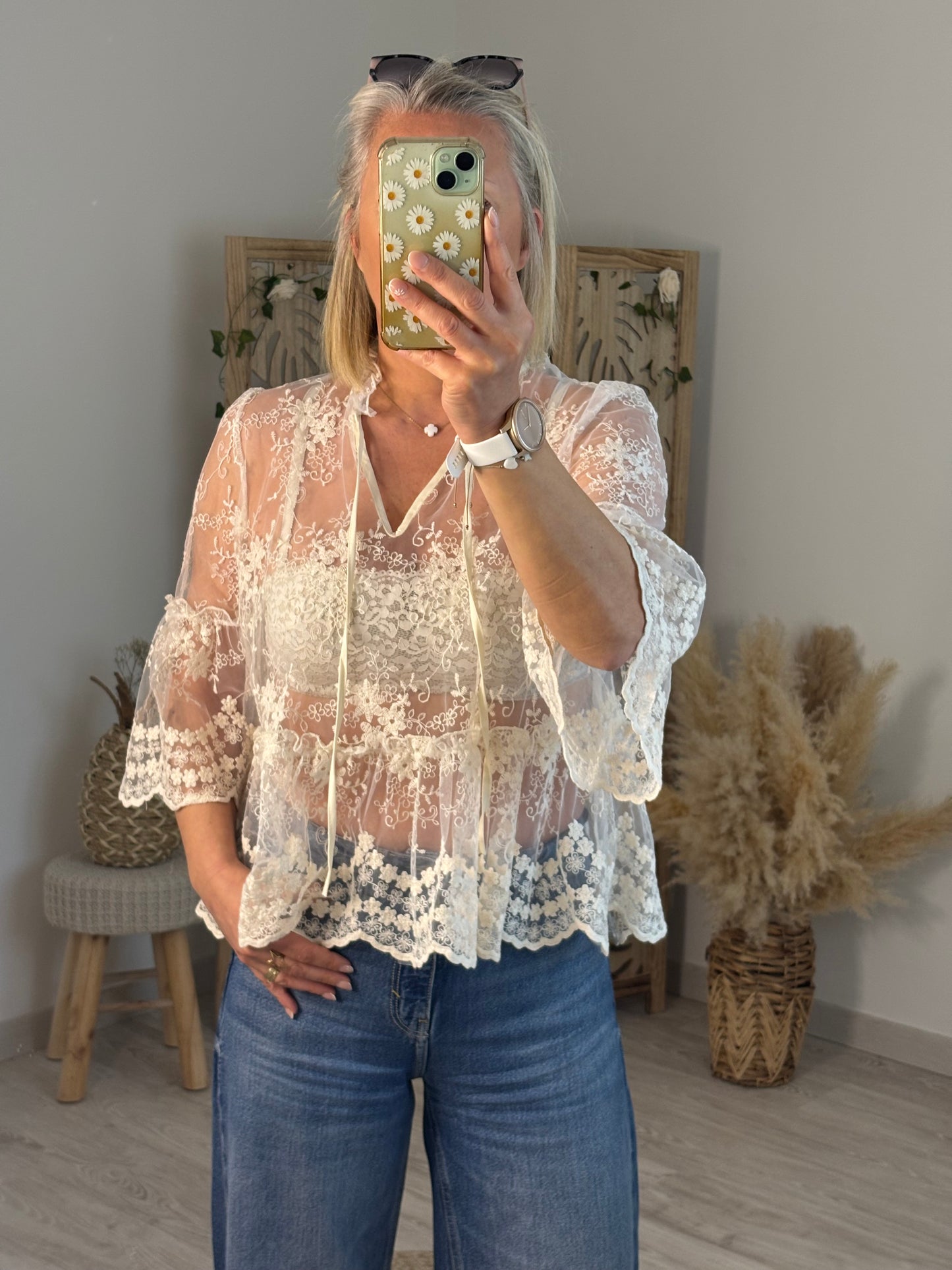 BLOUSE MI LONGUE DENTELLE ECRUE