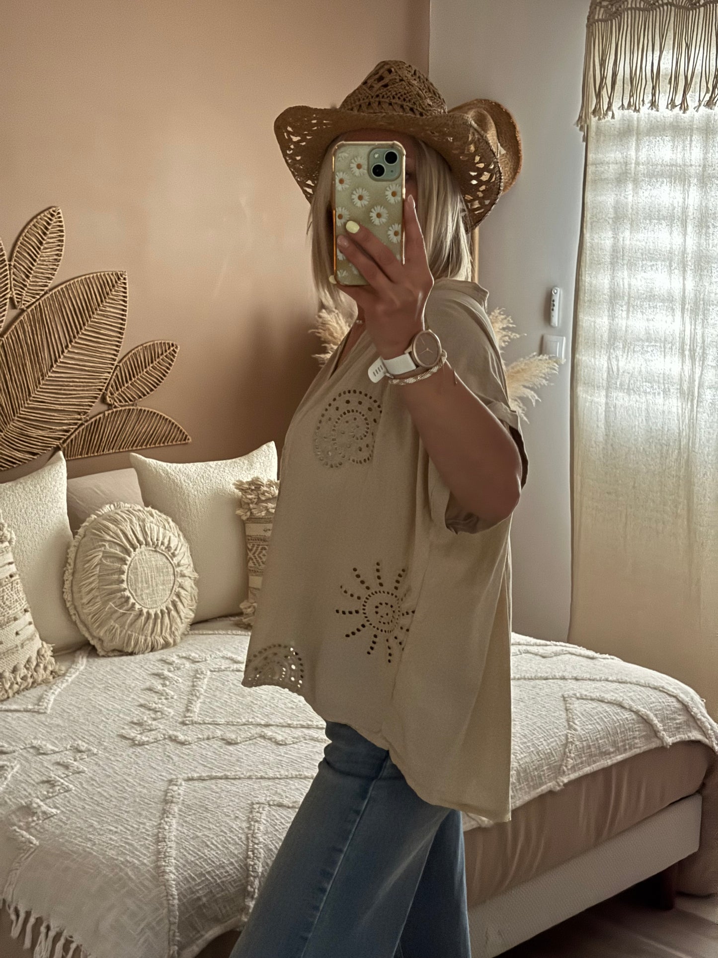 CHEMISE OVERSIZE BRODEE BEIGE