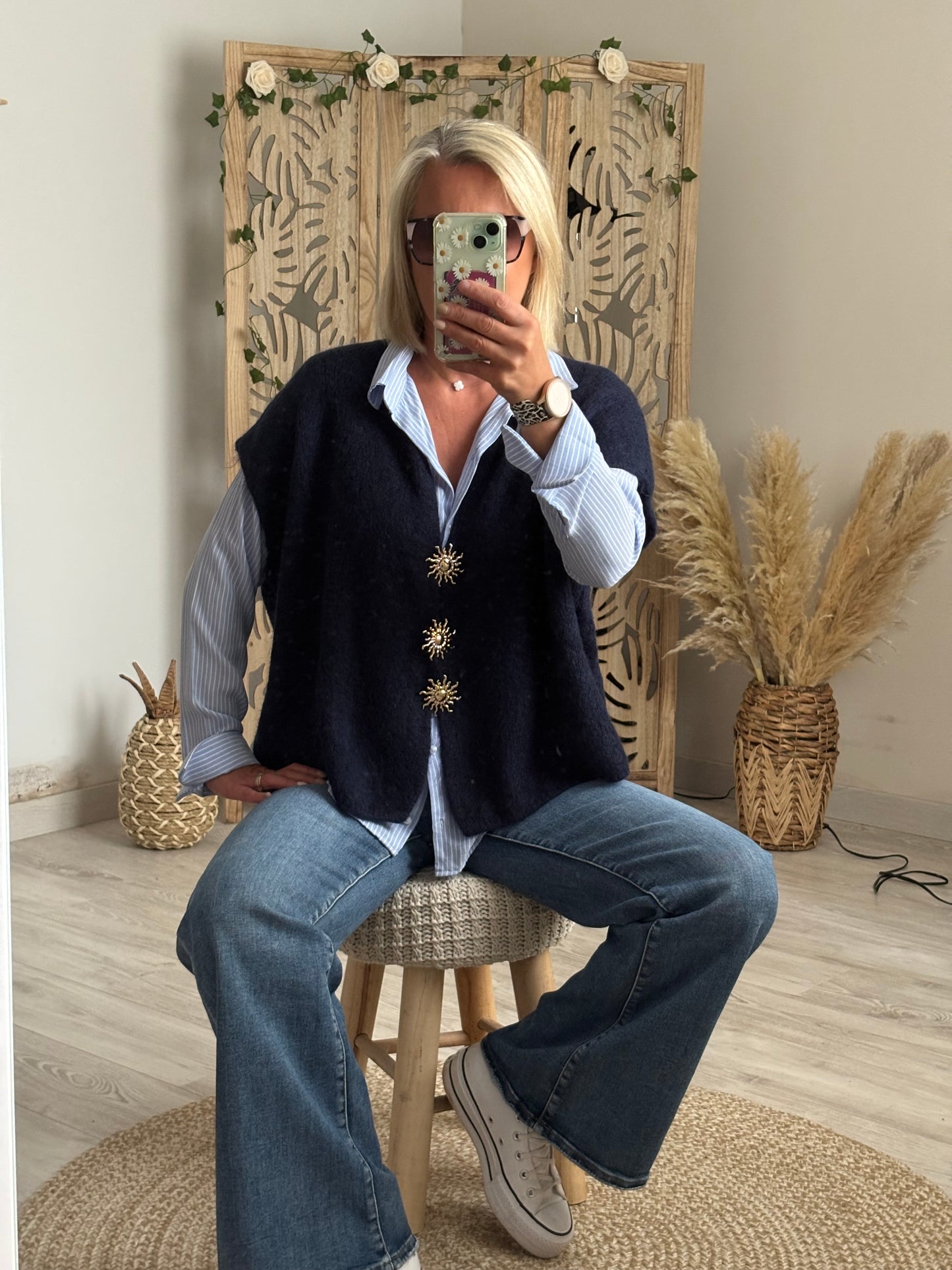 GILET MANCHES COURTES BLEU MARINE