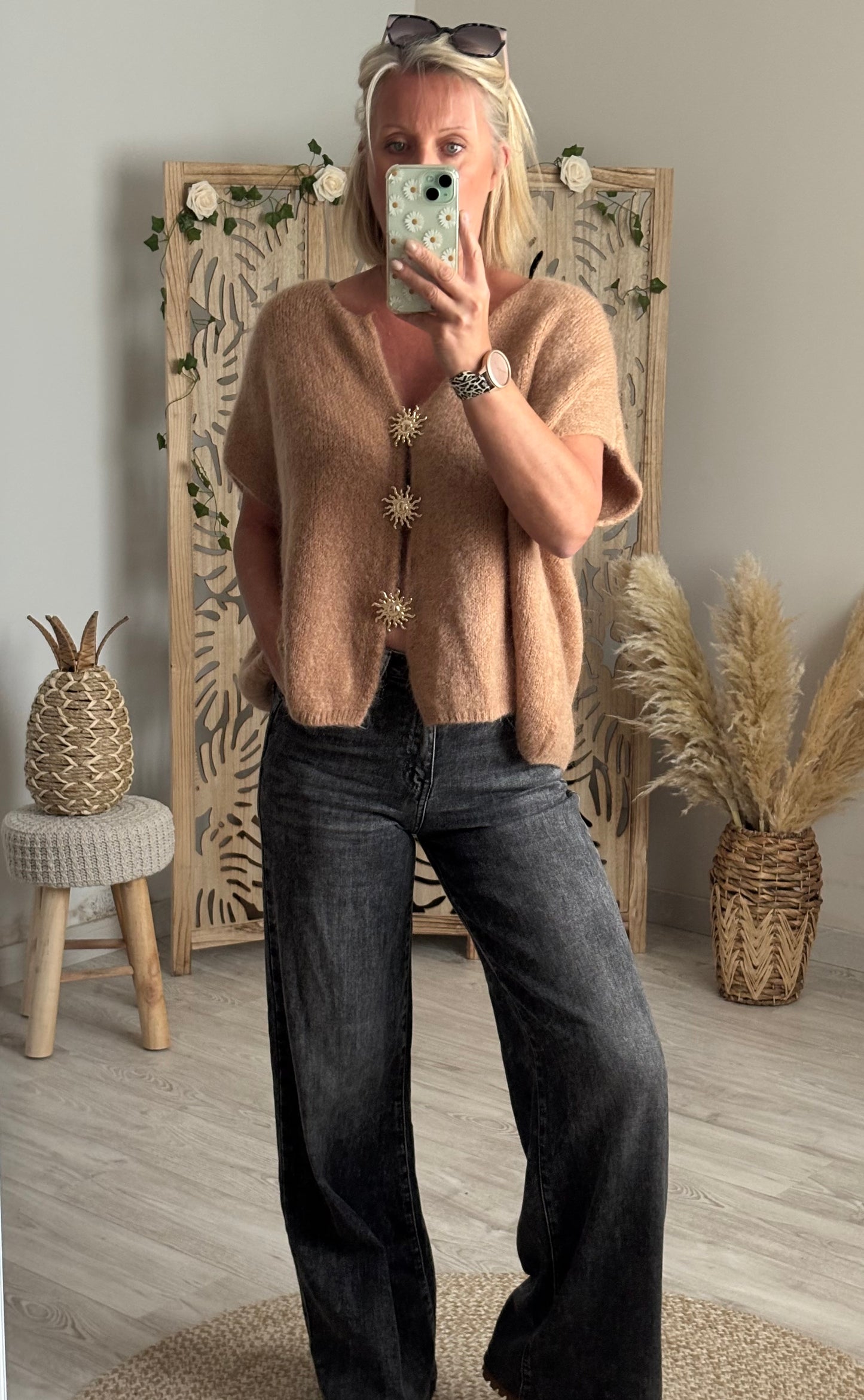 GILET MANCHES COURTES CAMEL