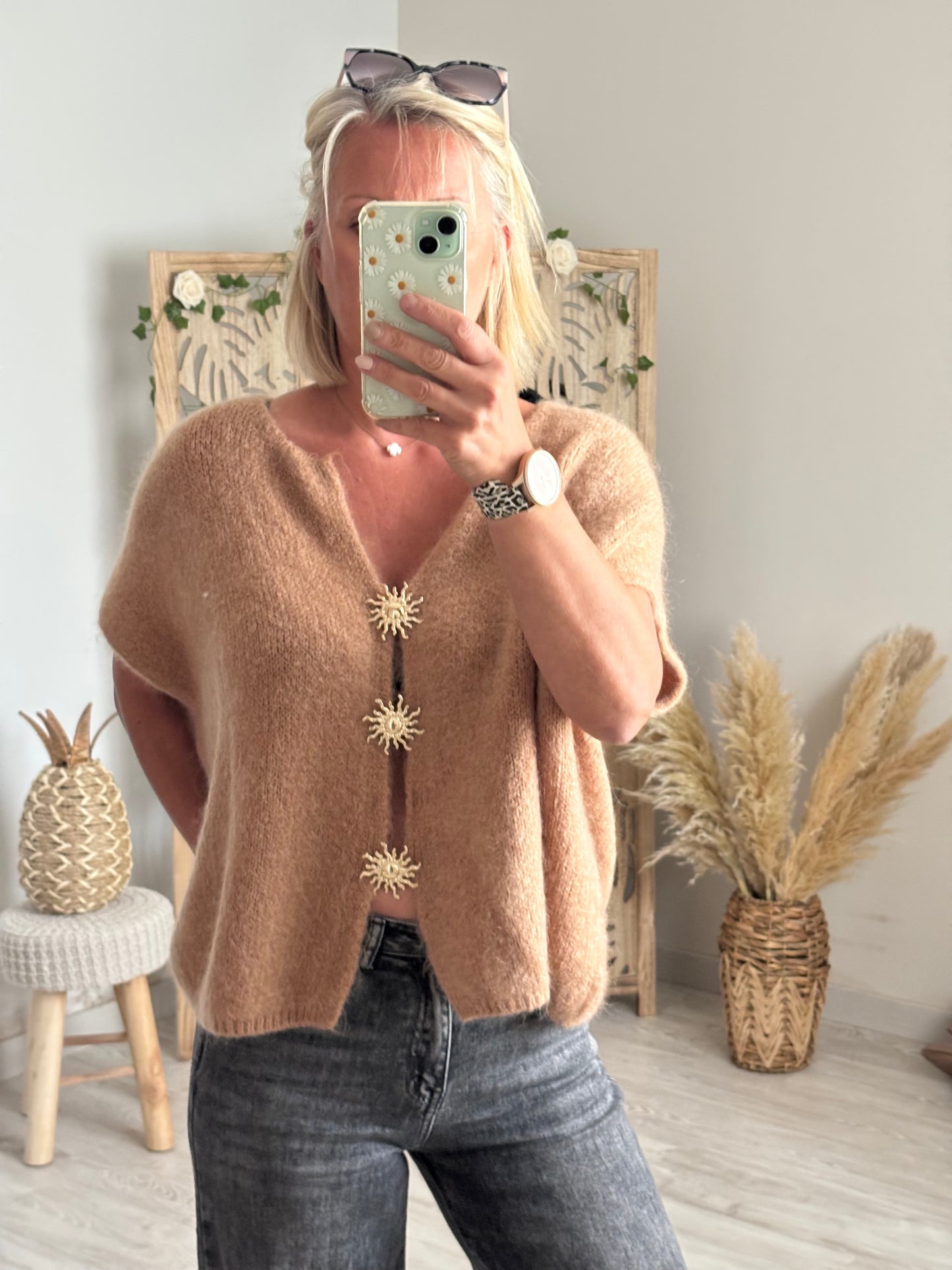 GILET MANCHES COURTES CAMEL