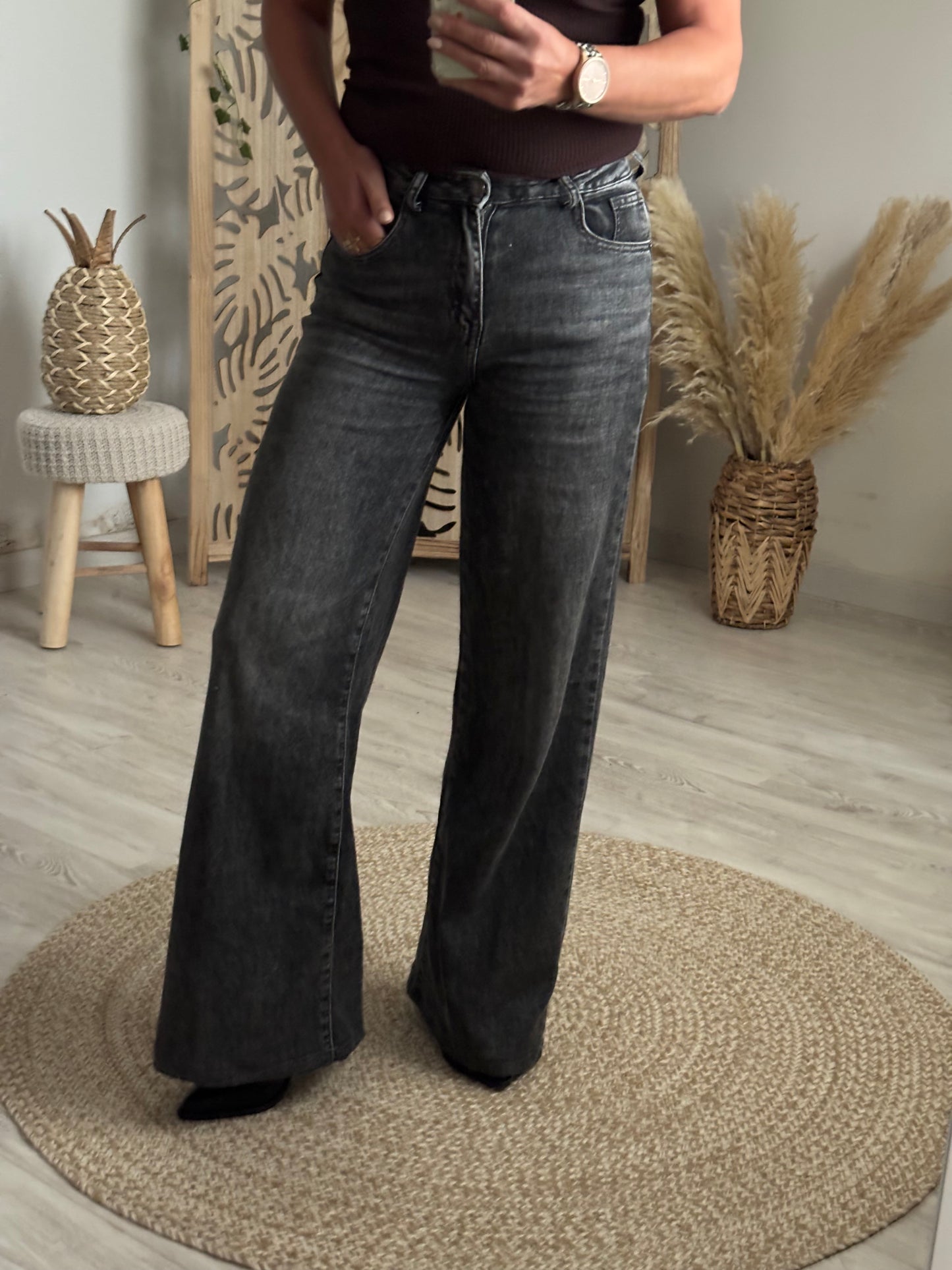 JEANS WIDE LEG GRIS
