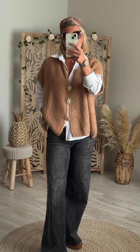 GILET MANCHES COURTES CAMEL