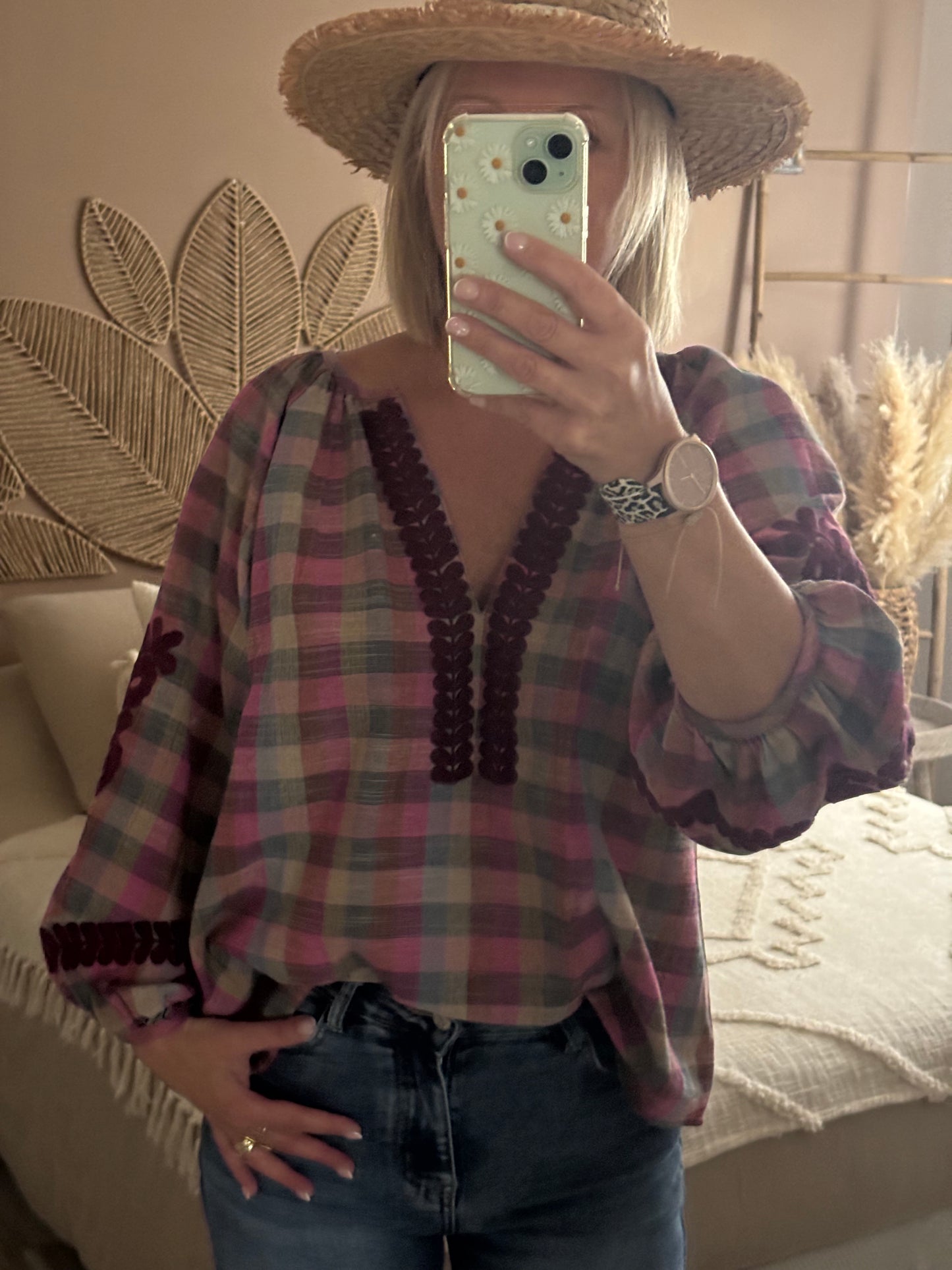 TUNIQUE A CARREAUX AVEC BRODERIE