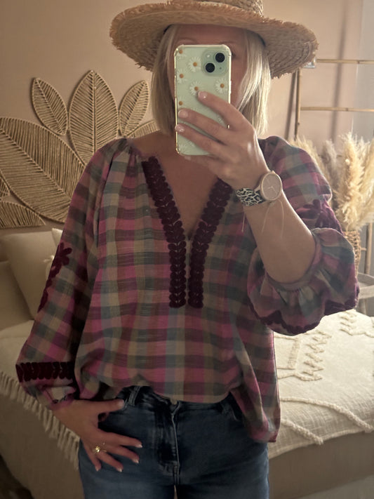 TUNIQUE A CARREAUX AVEC BRODERIE