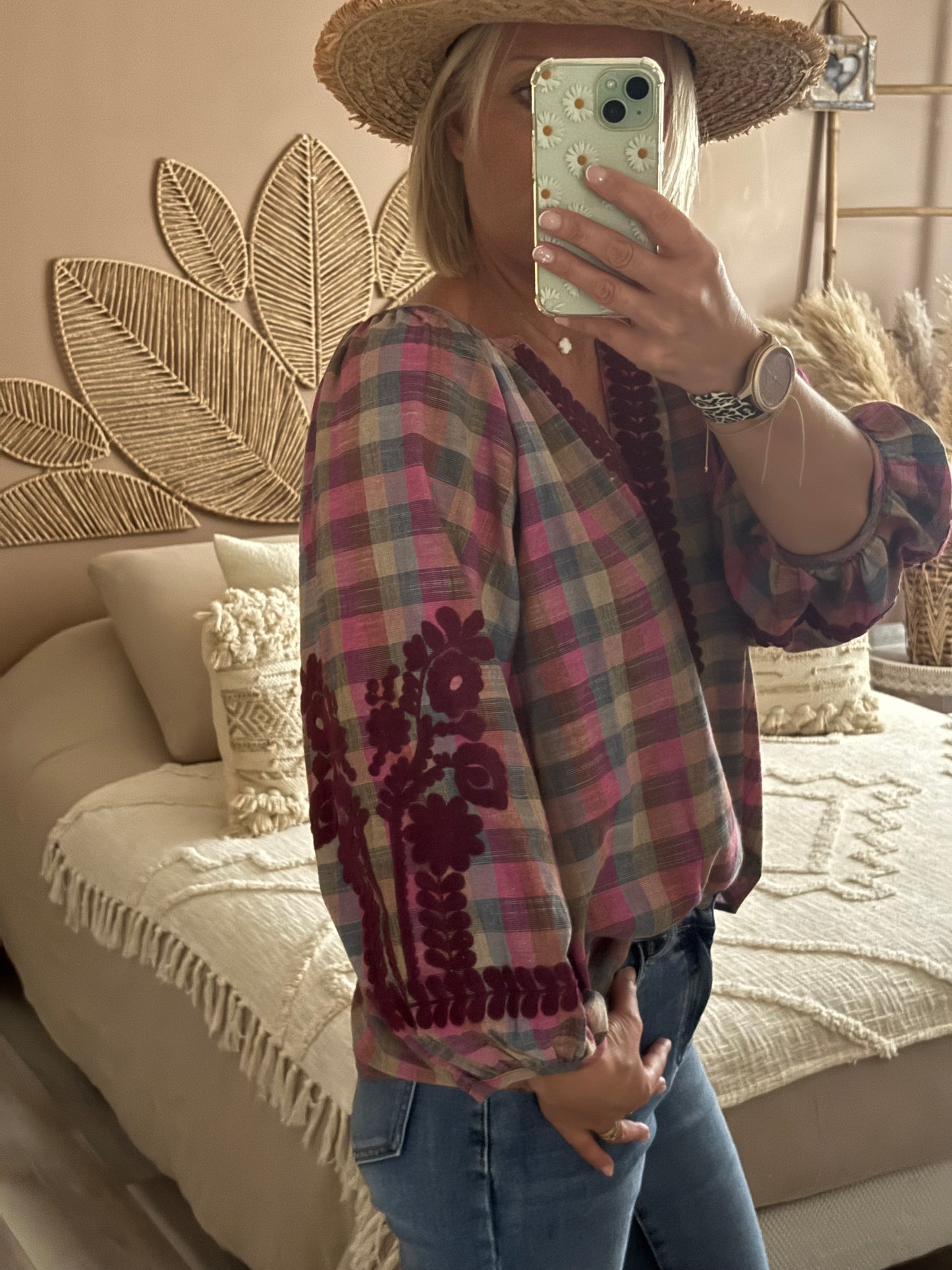 TUNIQUE A CARREAUX AVEC BRODERIE