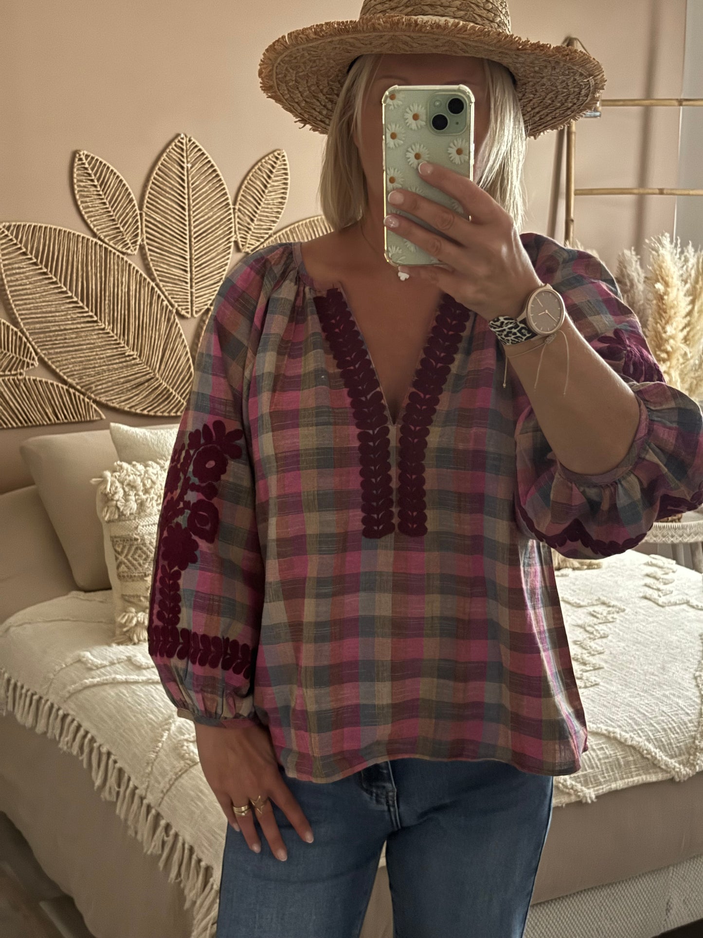 TUNIQUE A CARREAUX AVEC BRODERIE