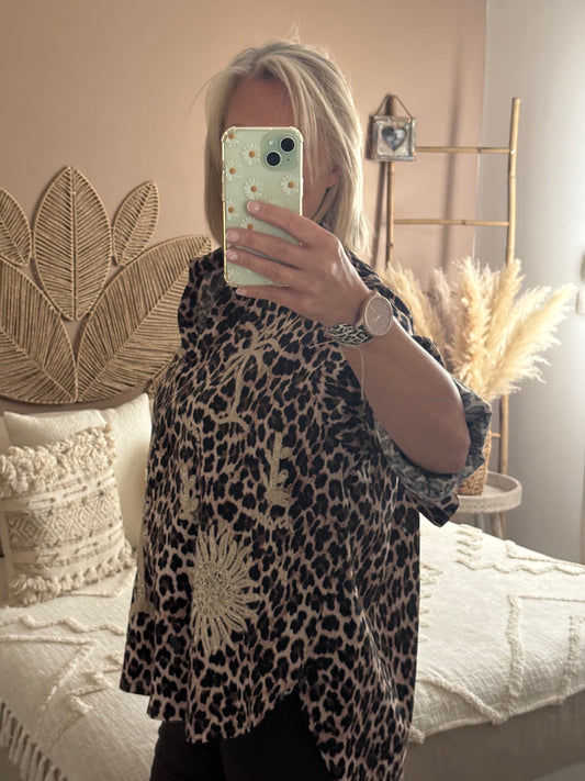 CHEMISE LEOPARD AVEC MOTIFS DORES