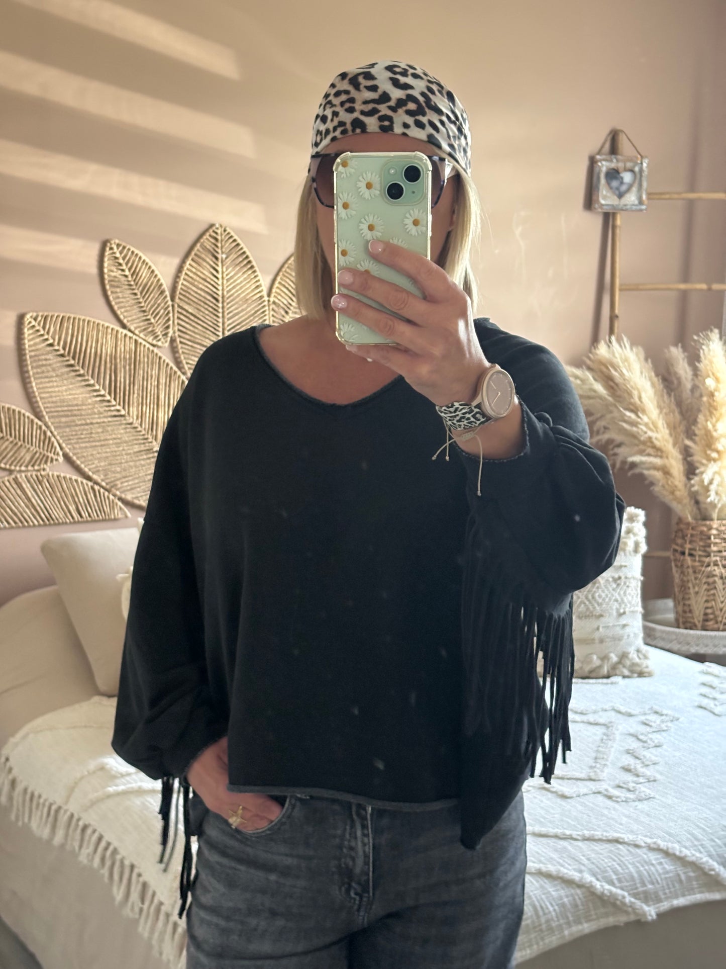 SWEAT A FRANGES NOIR