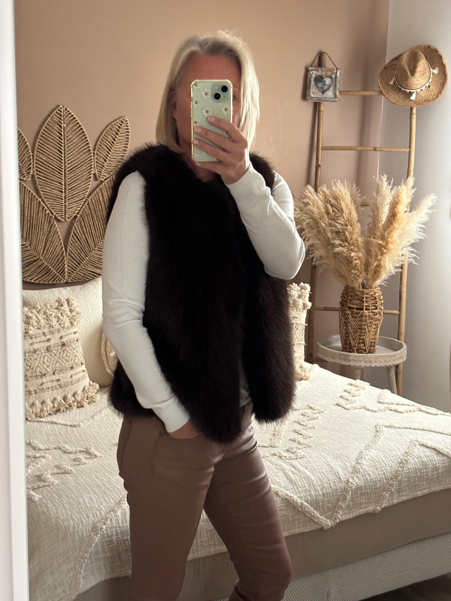 GILET FOURRURE A POIL CHOCOLAT