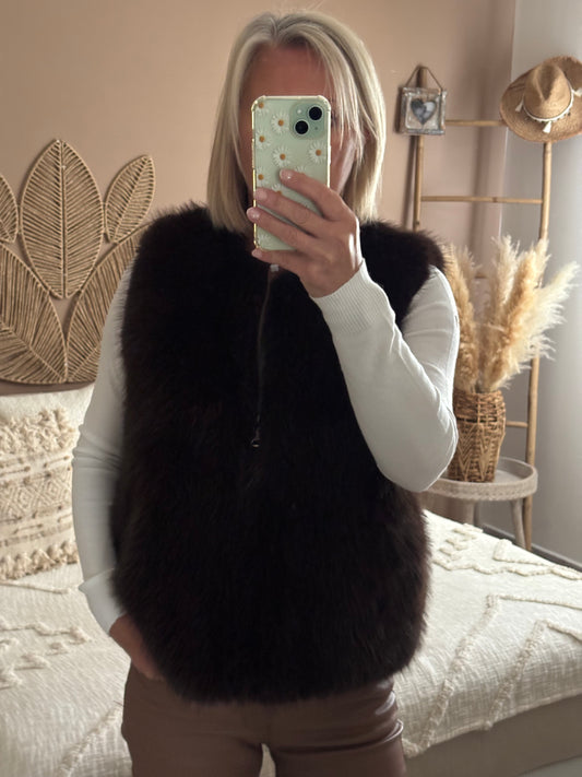 GILET FOURRURE A POIL CHOCOLAT