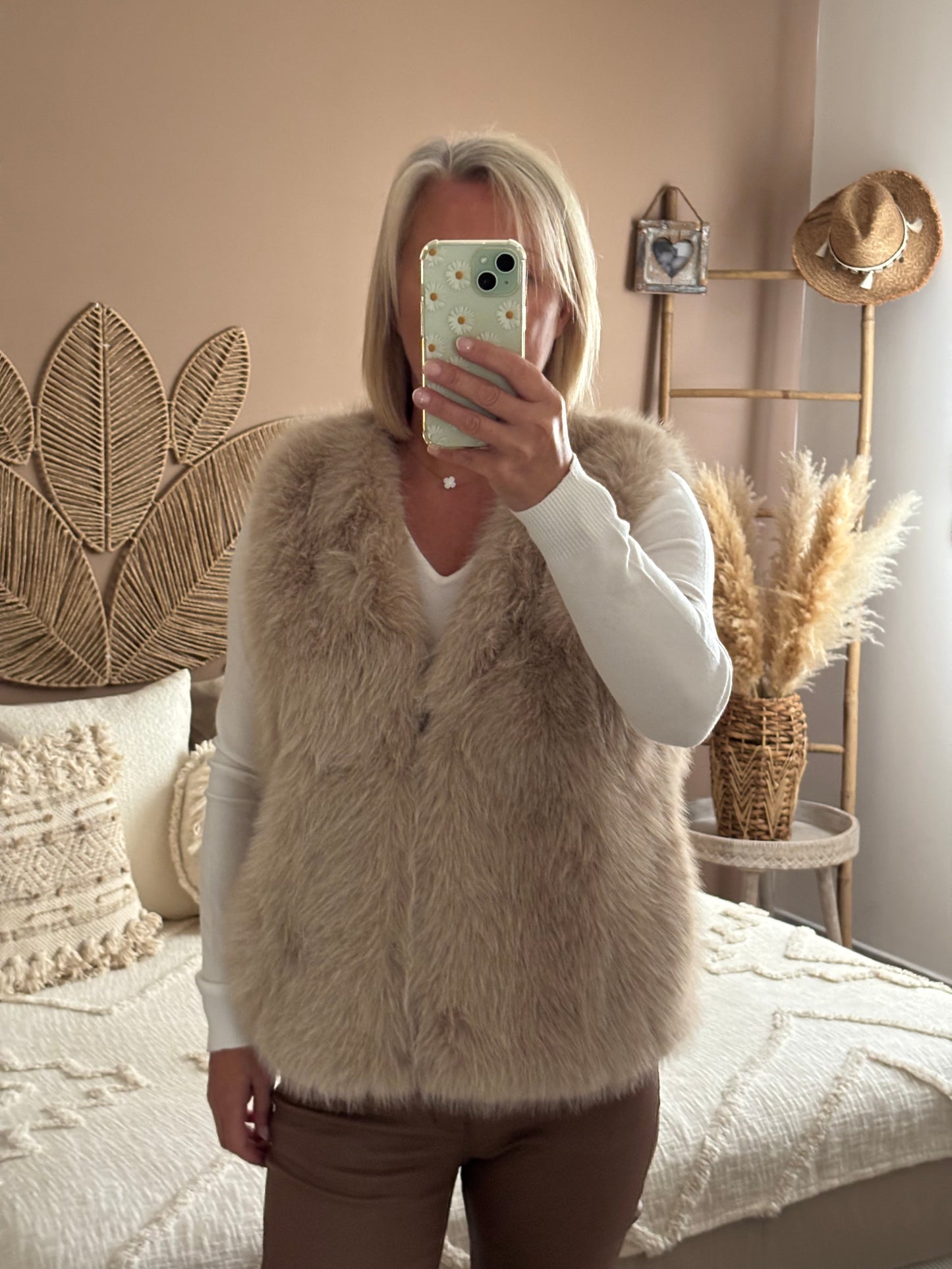 GILET FOURRURE A POIL BEIGE