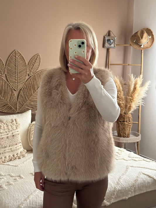 GILET FOURRURE A POIL BEIGE