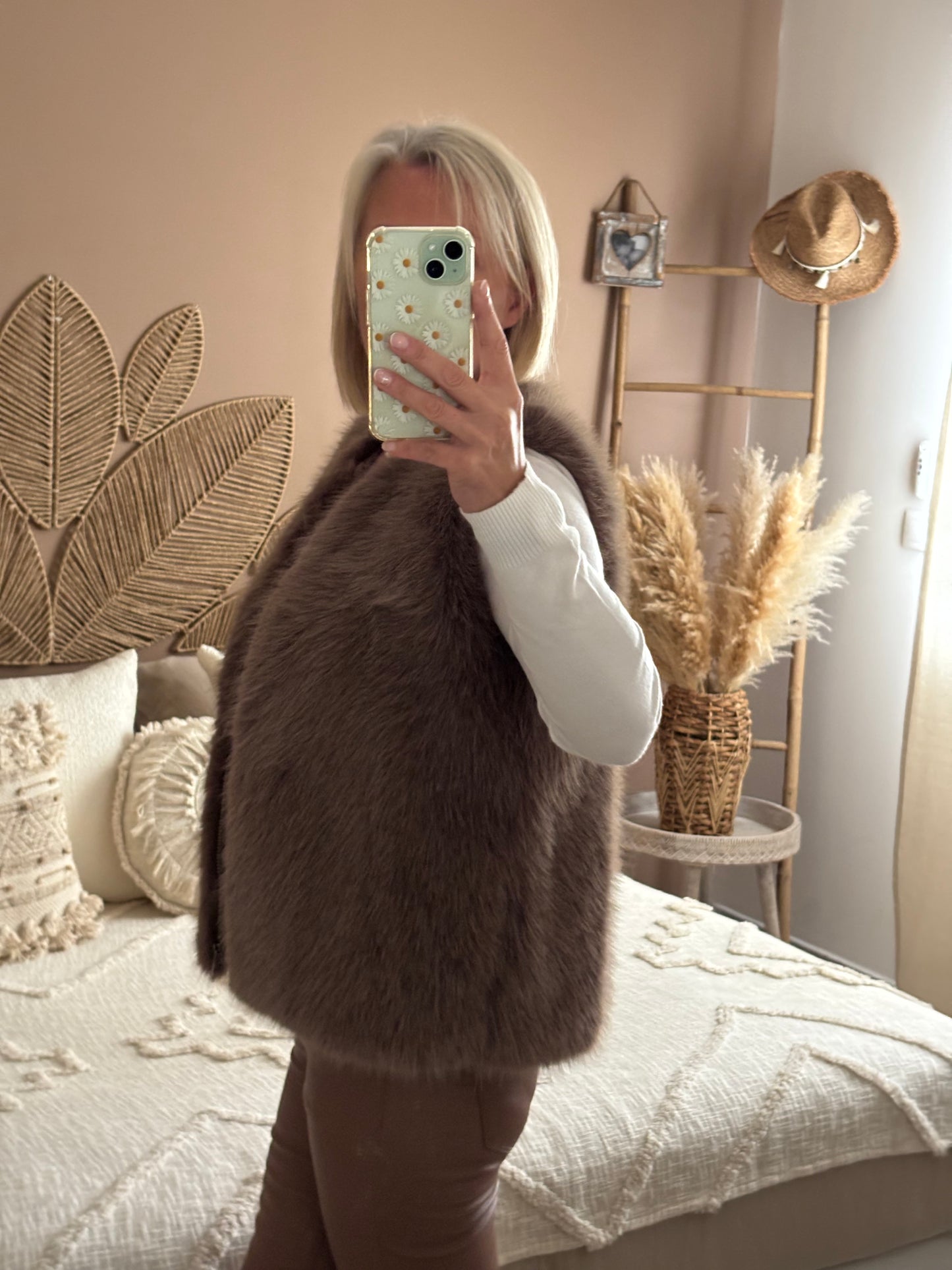 GILET FOURRURE A POIL MARRON GLACE