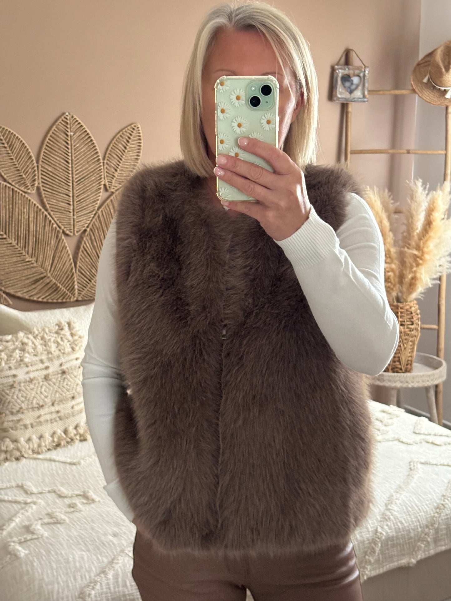 GILET FOURRURE A POIL MARRON GLACE