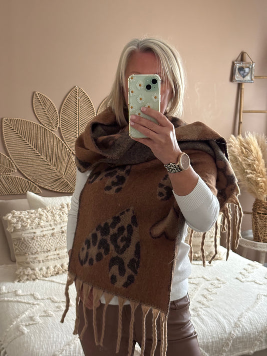 ECHARPE COEUR A FRANGES CAMEL