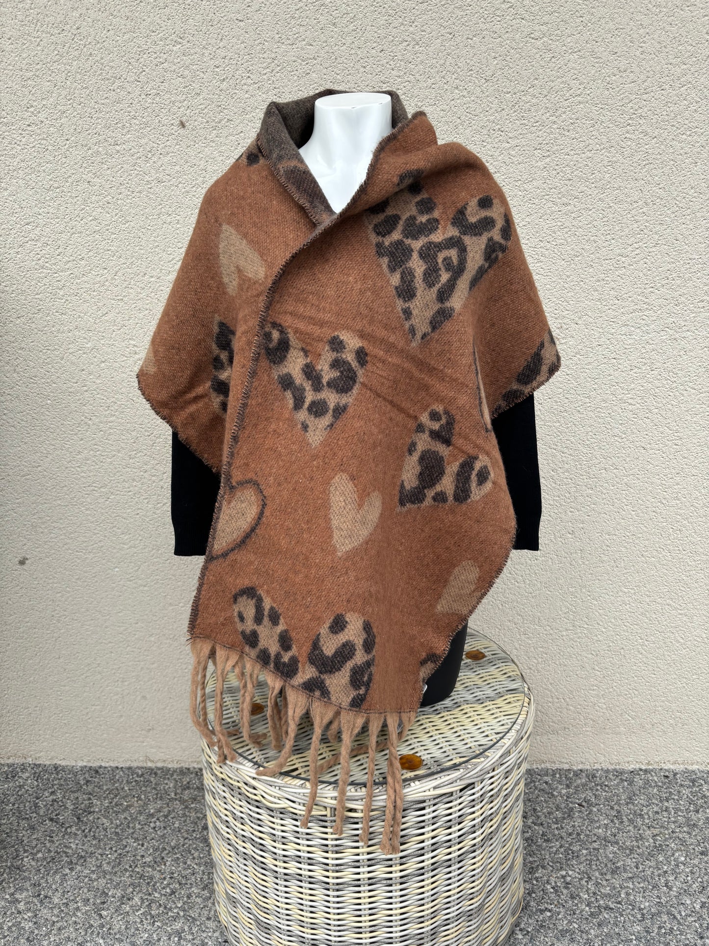 ECHARPE COEUR A FRANGES CAMEL