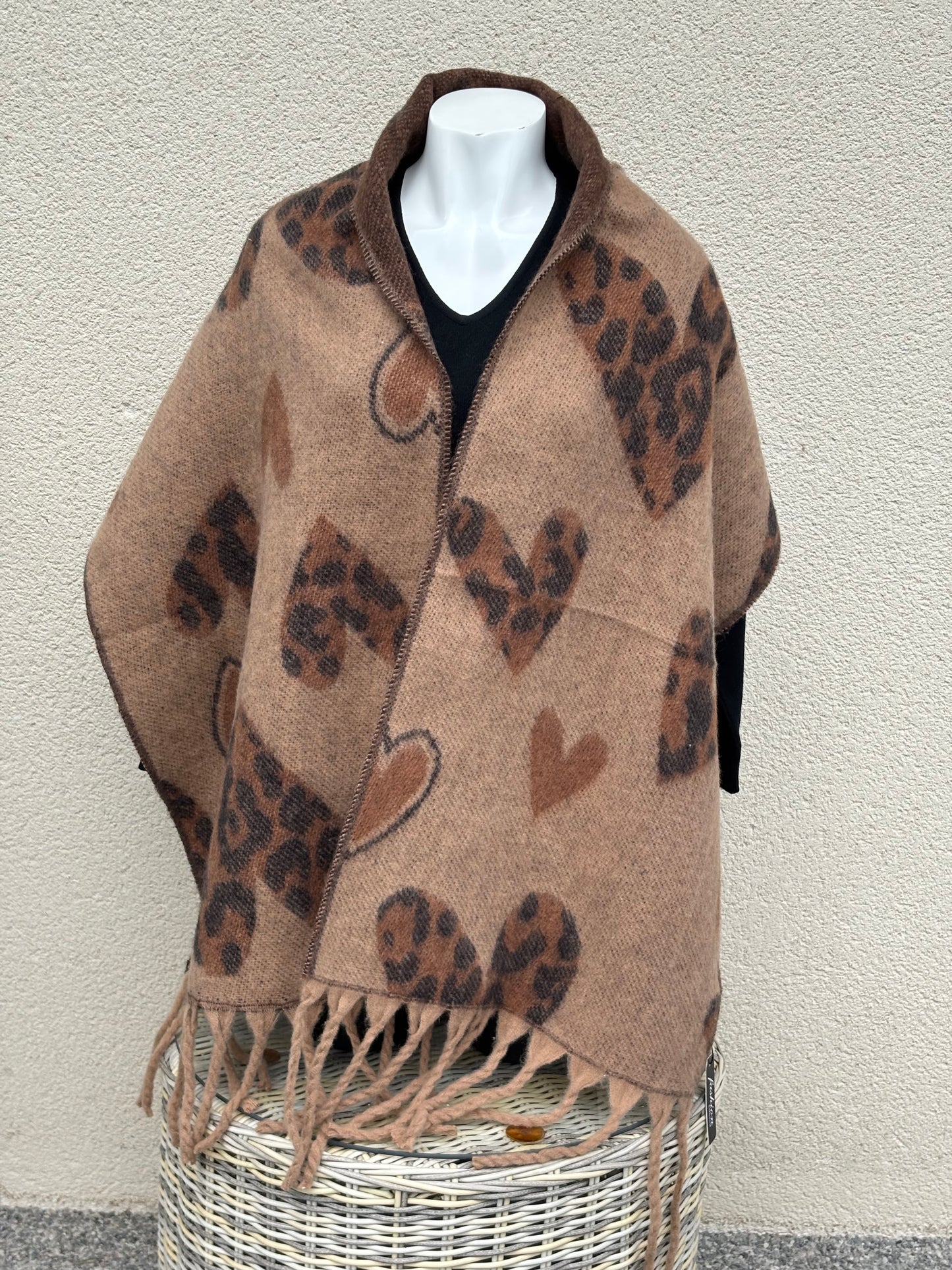ECHARPE COEUR A FRANGES BEIGE