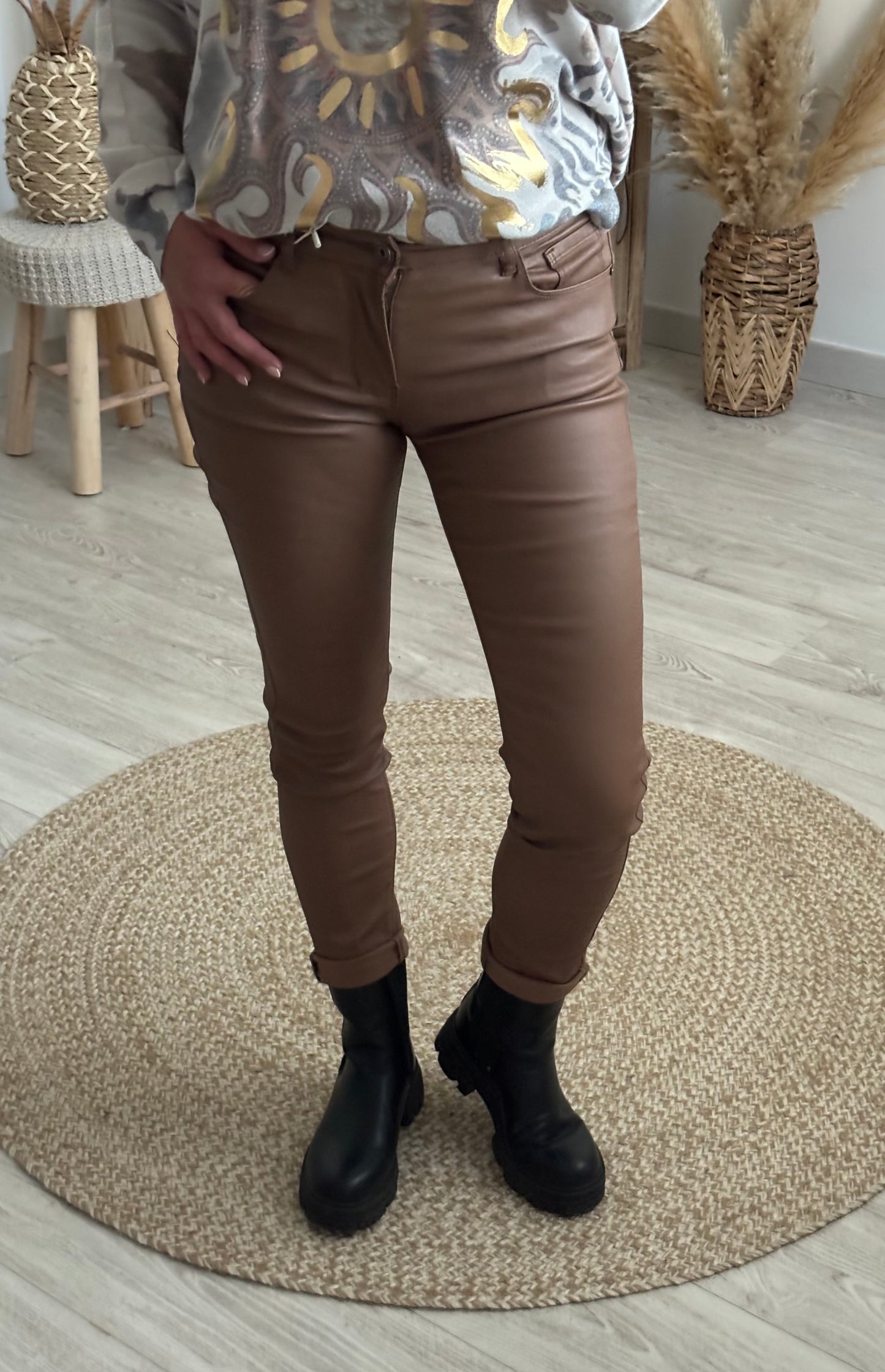 PANTALON SIMILI CAMEL SLIM