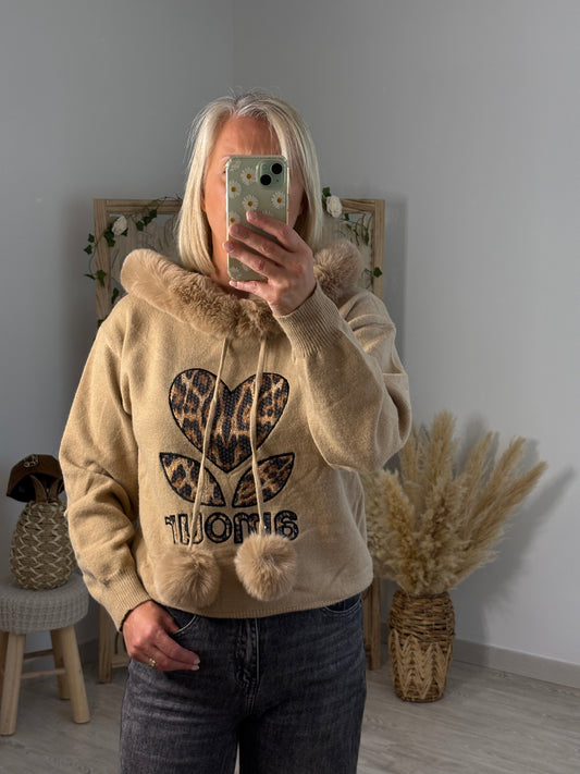 PULL DOUDOU COEUR LEO CAMEL
