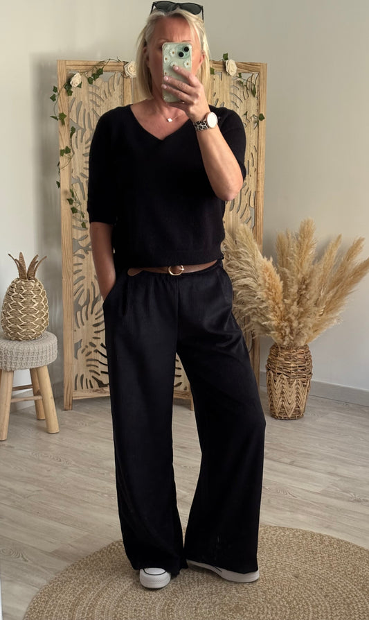 PULL MANCHES COURTES NOIR