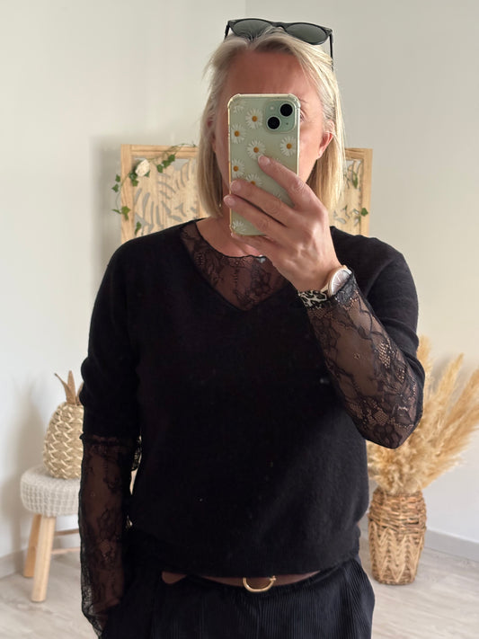 PULL MANCHES COURTES NOIR