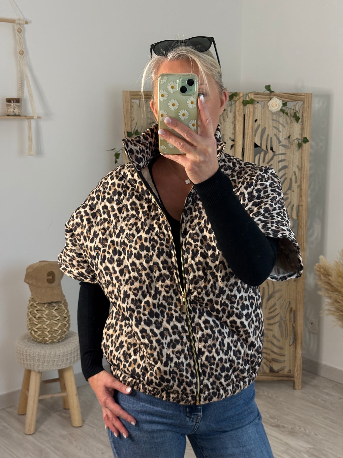 BLOUSON LEOPARD MANCHES COURTES