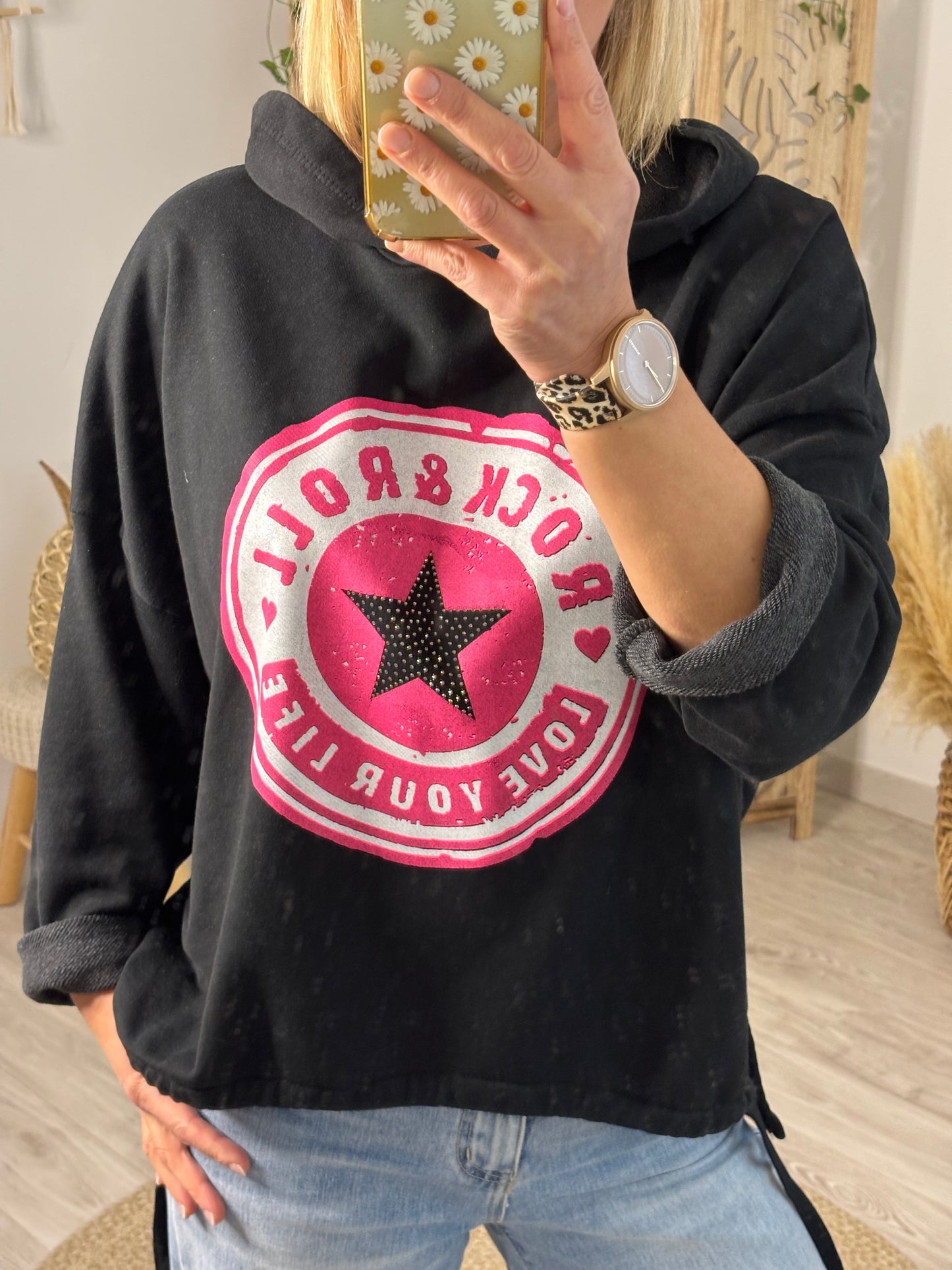 SWEAT ROCK N ROLL NOIR/PINK