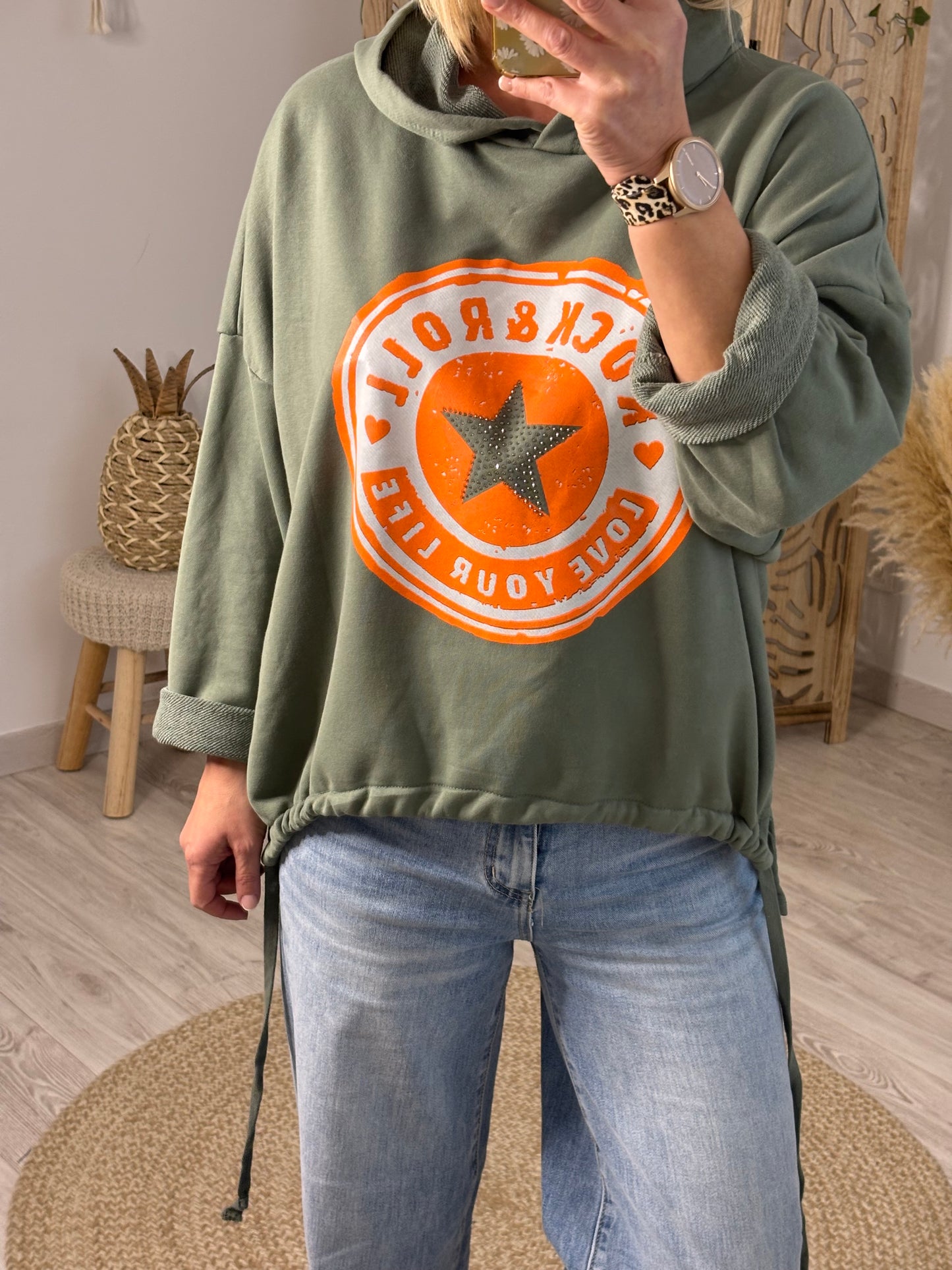 SWEAT ROCK N ROLL KAKI/ORANGE