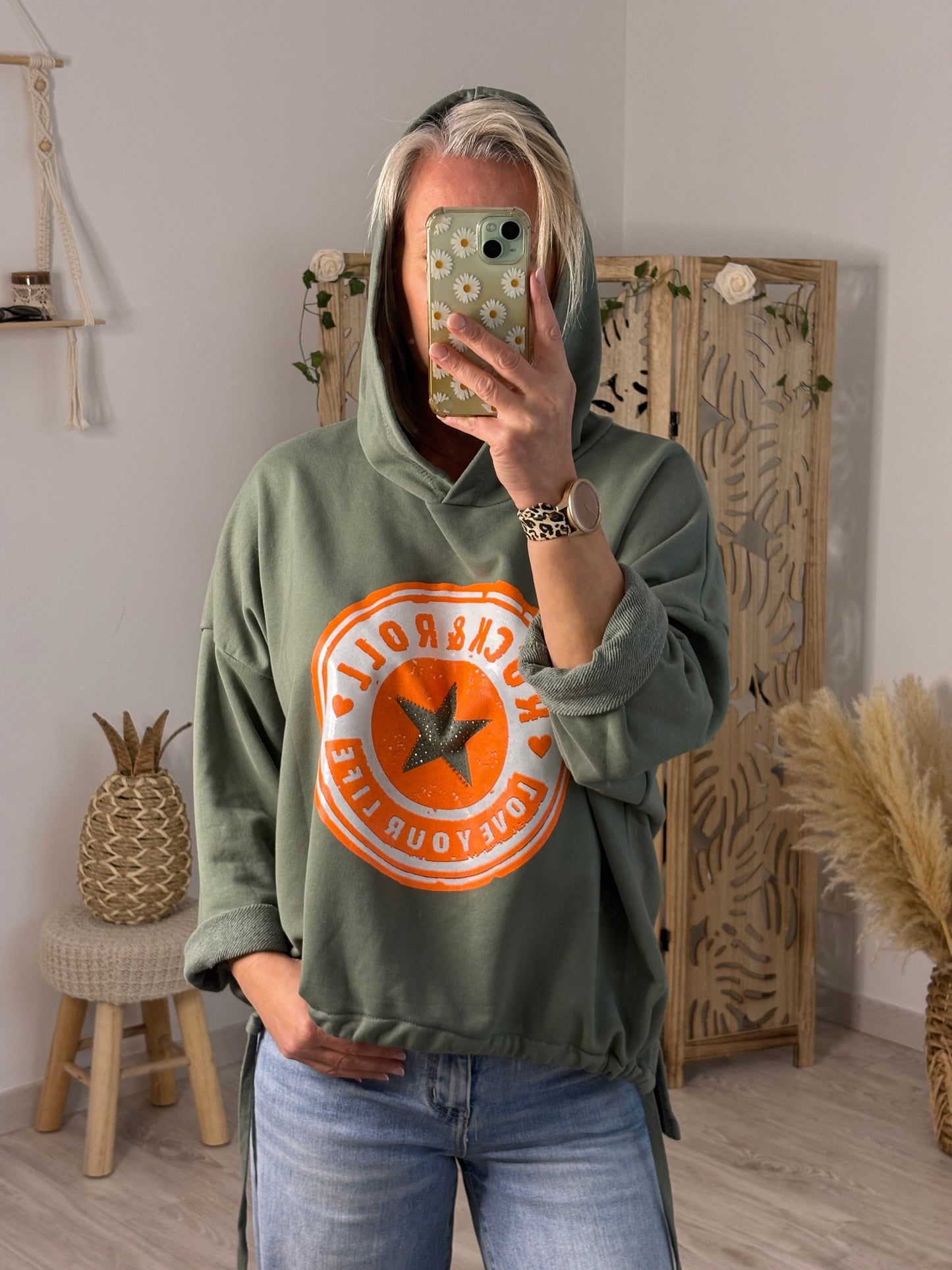 SWEAT ROCK N ROLL KAKI/ORANGE