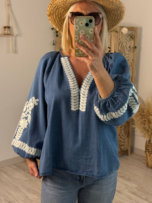 BLOUSE JEANS BOHO BLANC