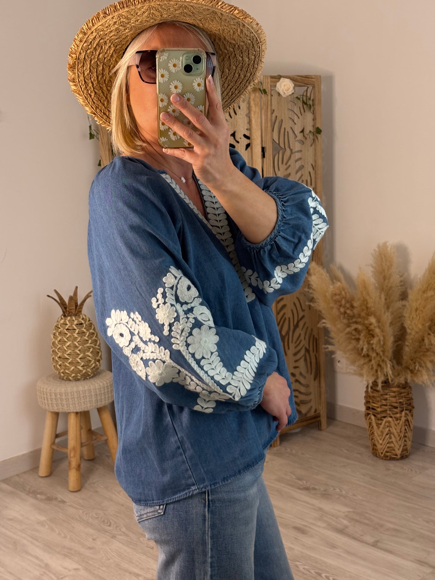 BLOUSE JEANS BOHO BLANC