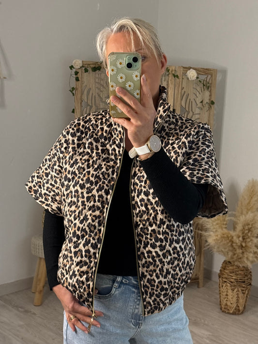 BLOUSON LEOPARD MANCHES COURTES