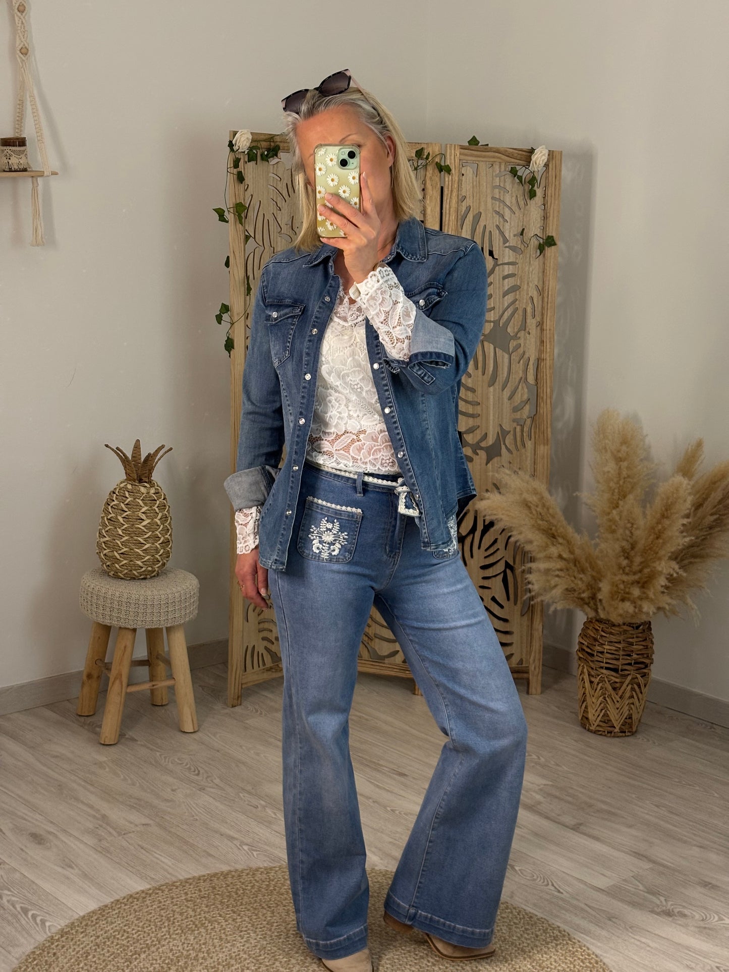 JEANS WIDE LEG BRODERIE