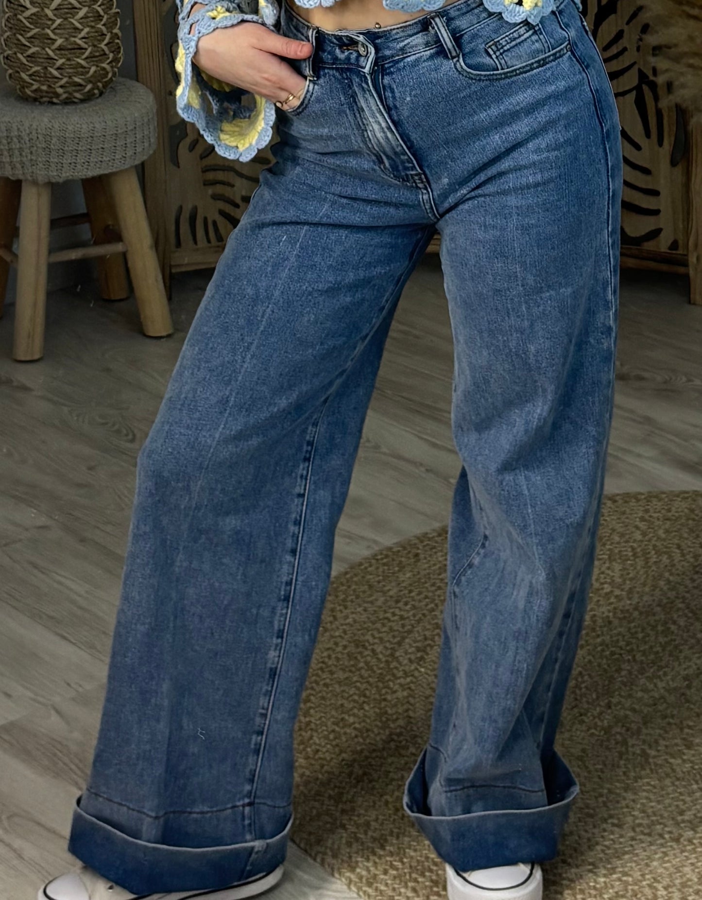 JEANS WIDE LEG BLEU CLAIR