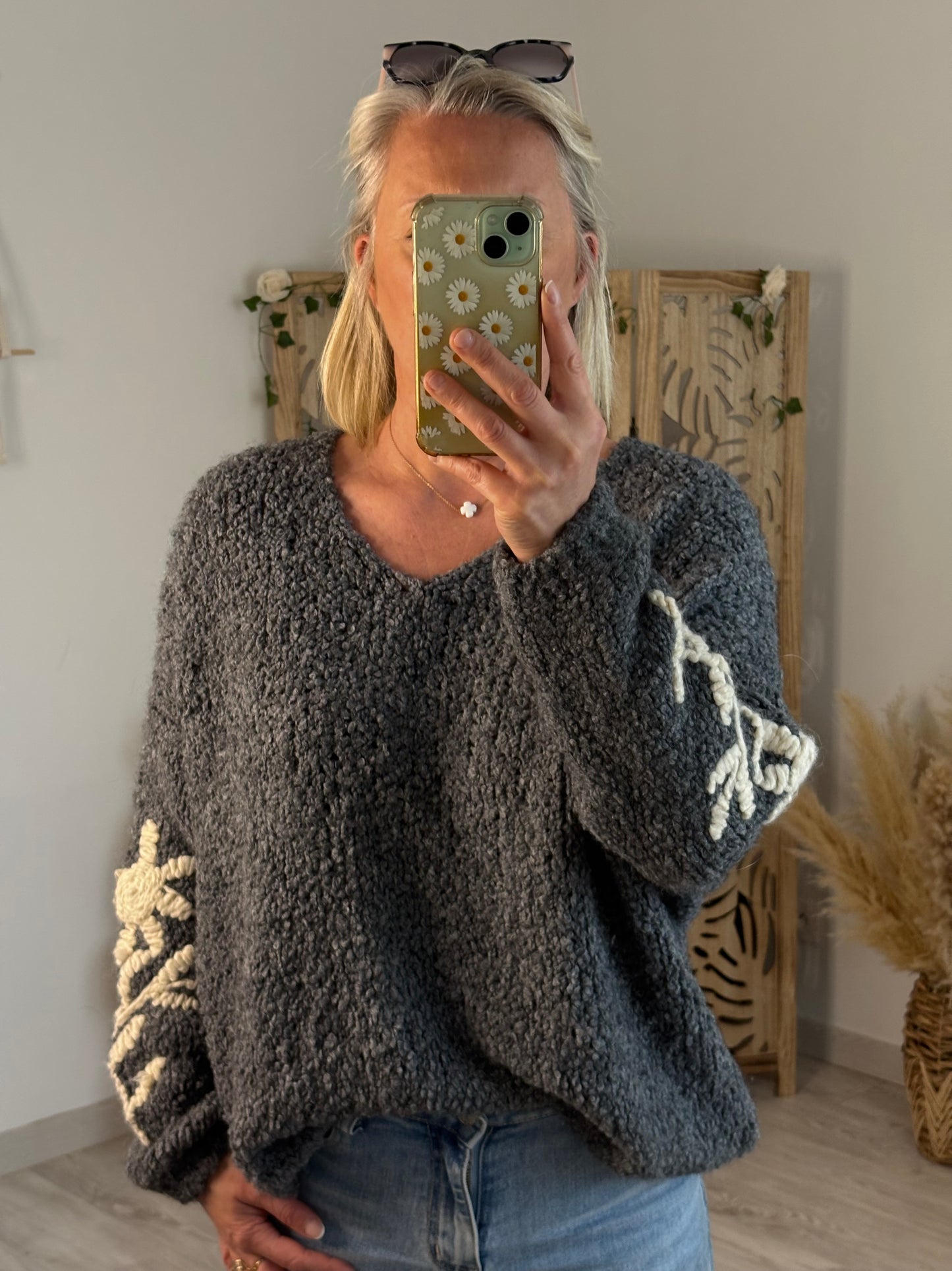 PULL BRODERIE ANTHRACITE