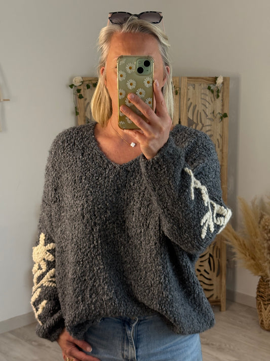 PULL BRODERIE ANTHRACITE