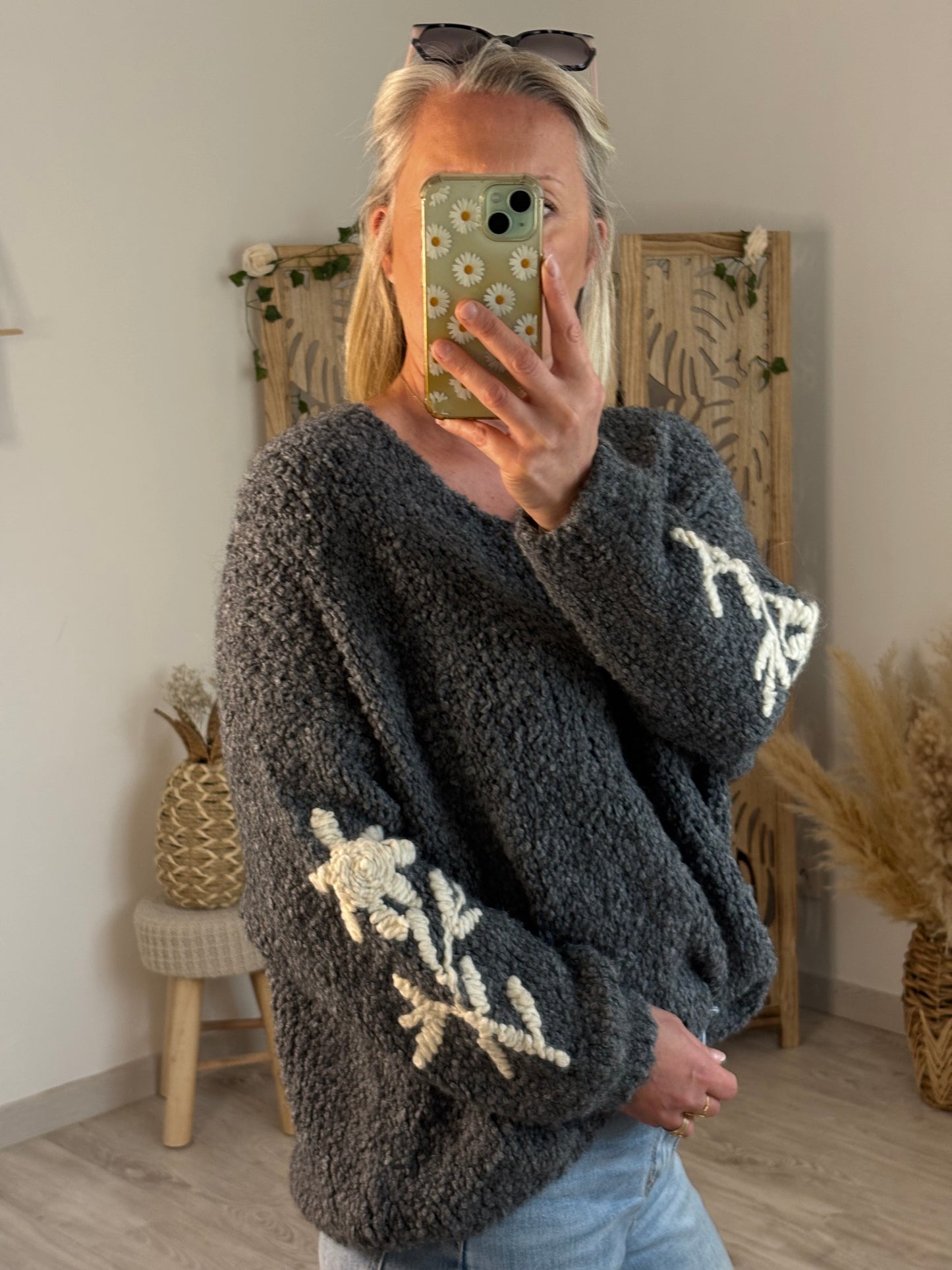 PULL BRODERIE ANTHRACITE