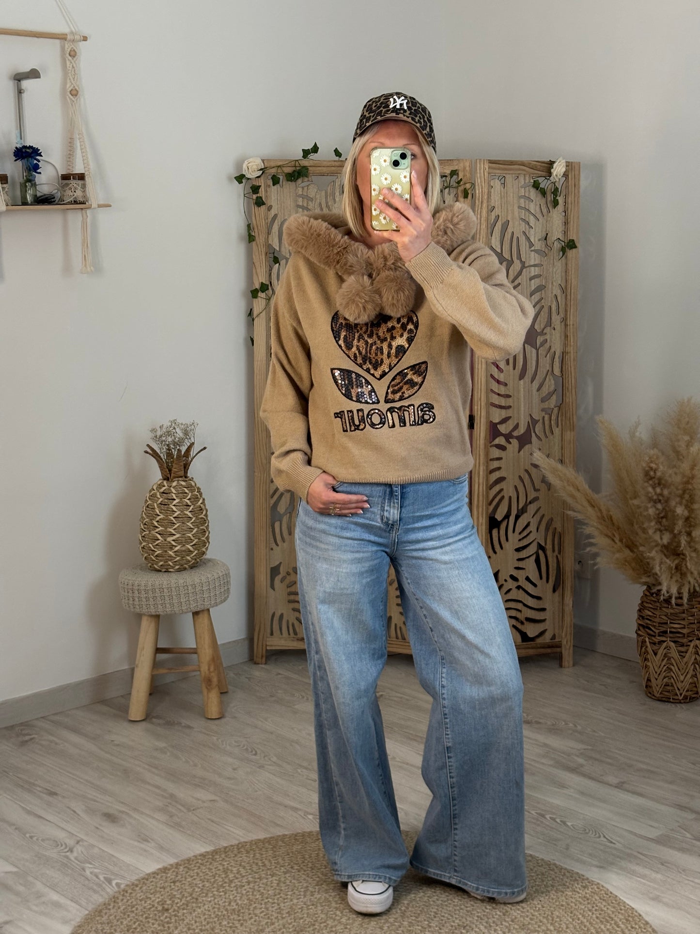 PULL DOUDOU COEUR CAMEL