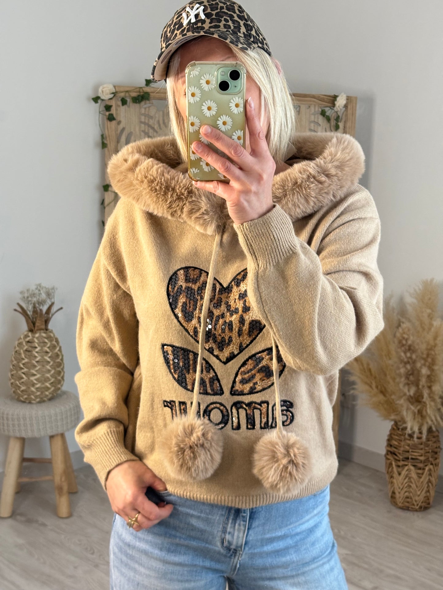 PULL DOUDOU COEUR CAMEL