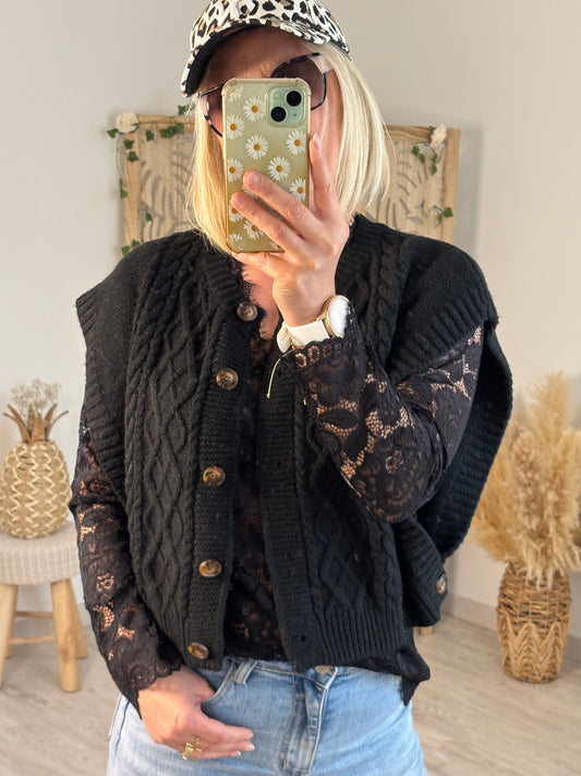 GILET TORSADE NOIR