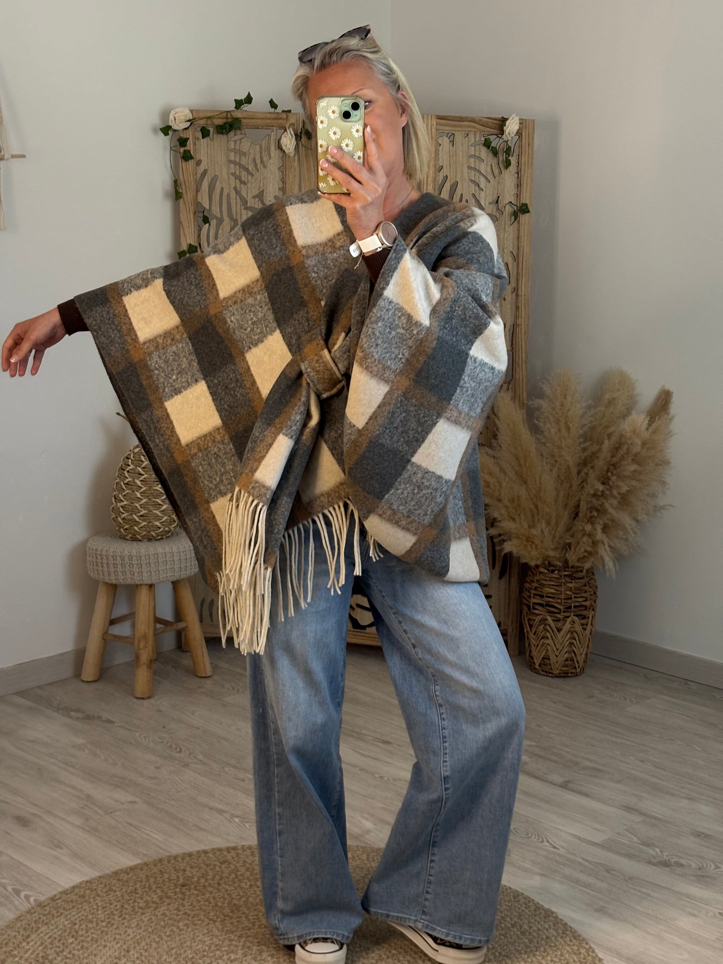 PONCHO BEIGE/GRIS