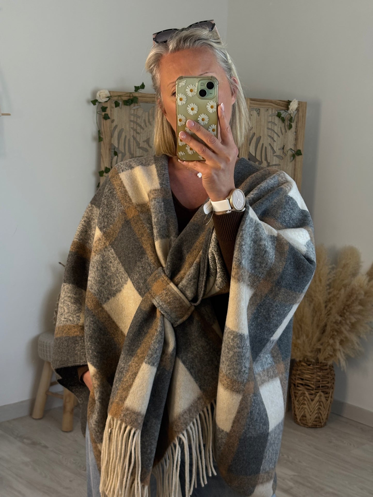 PONCHO BEIGE/GRIS