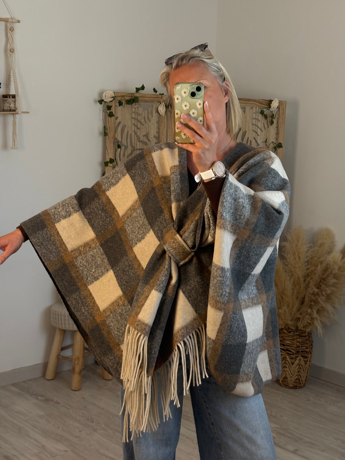 PONCHO BEIGE/GRIS