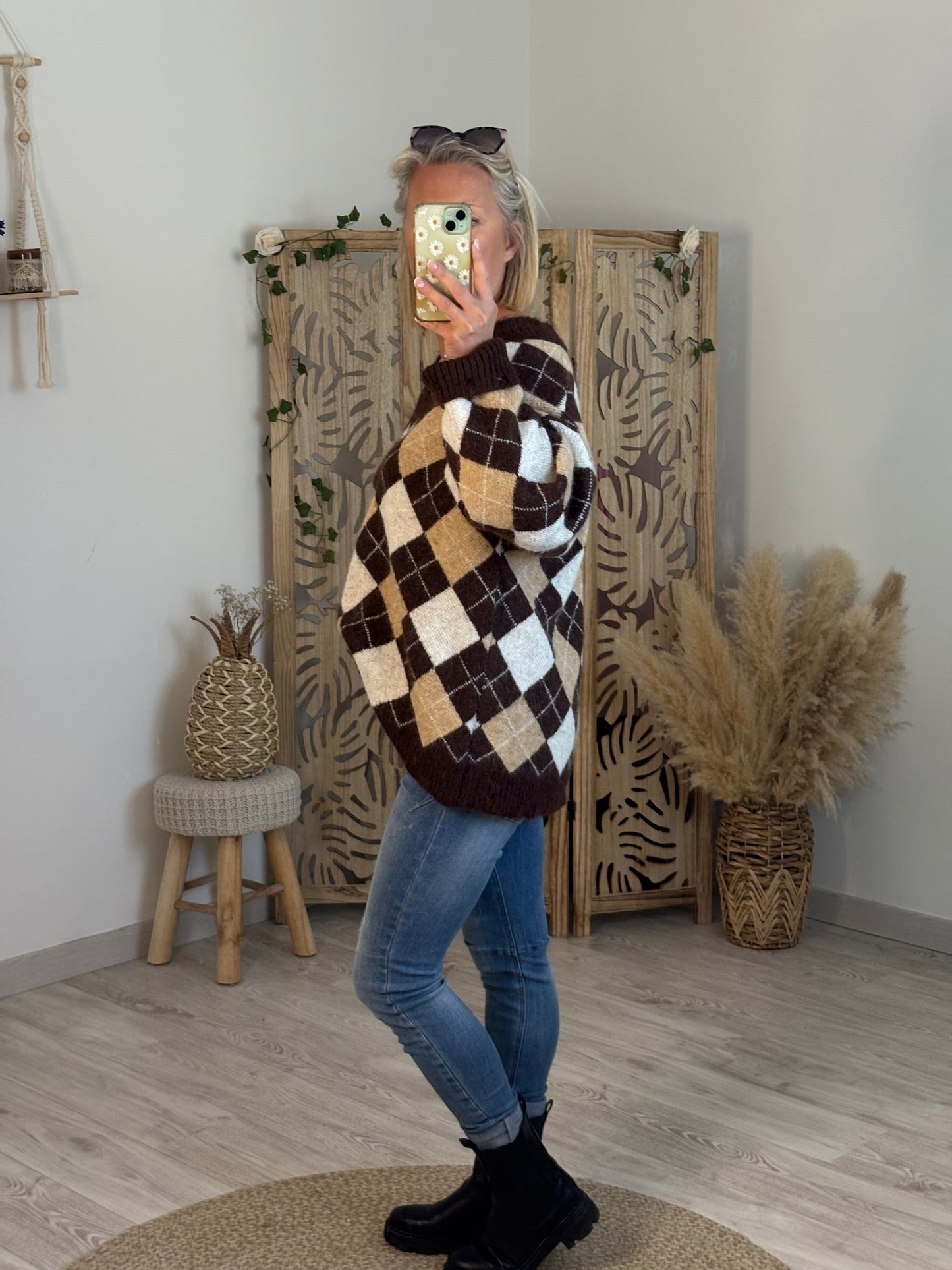 PULL LONG JACQUARD CHOCOLAT