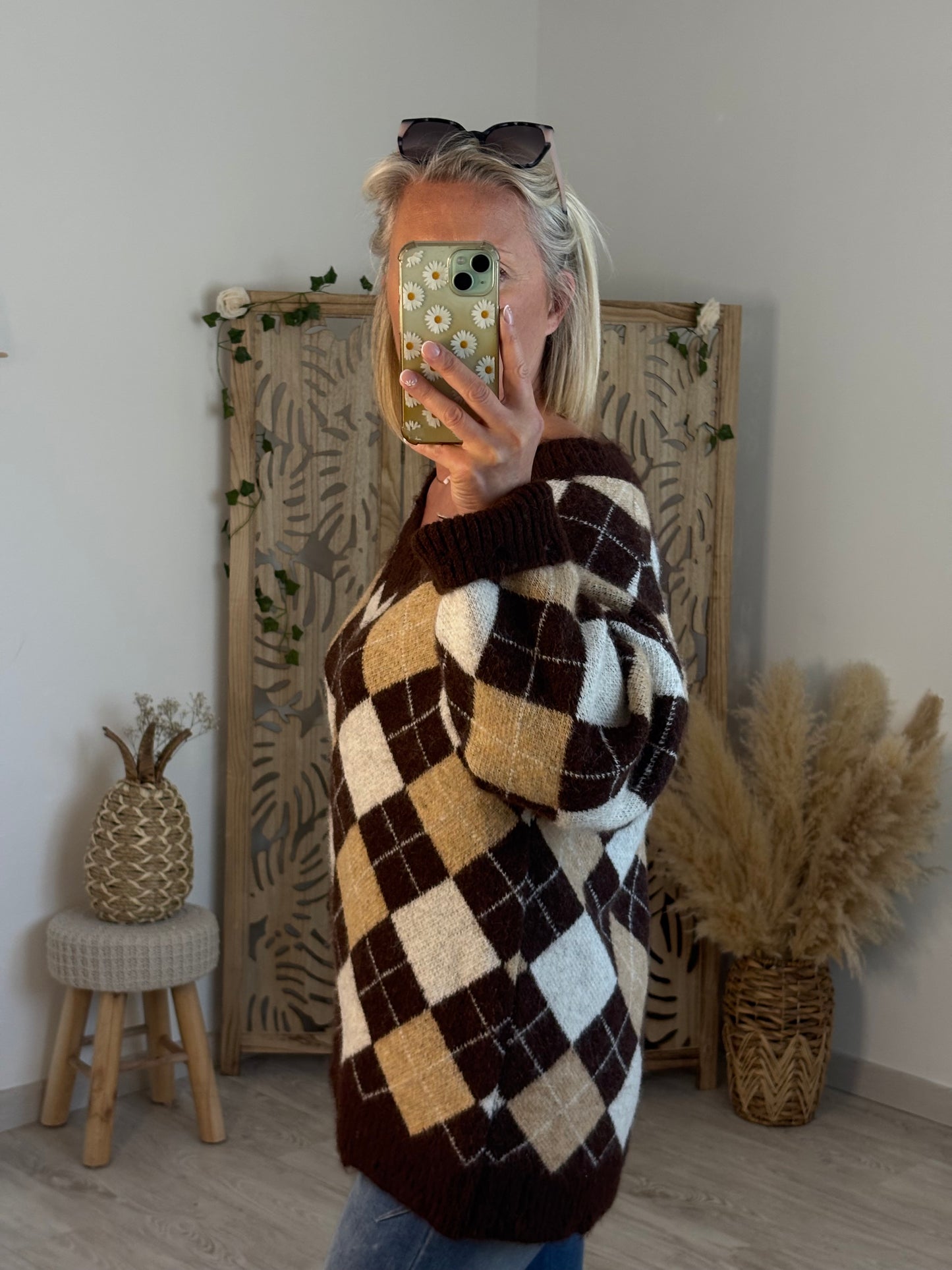 PULL LONG JACQUARD CHOCOLAT