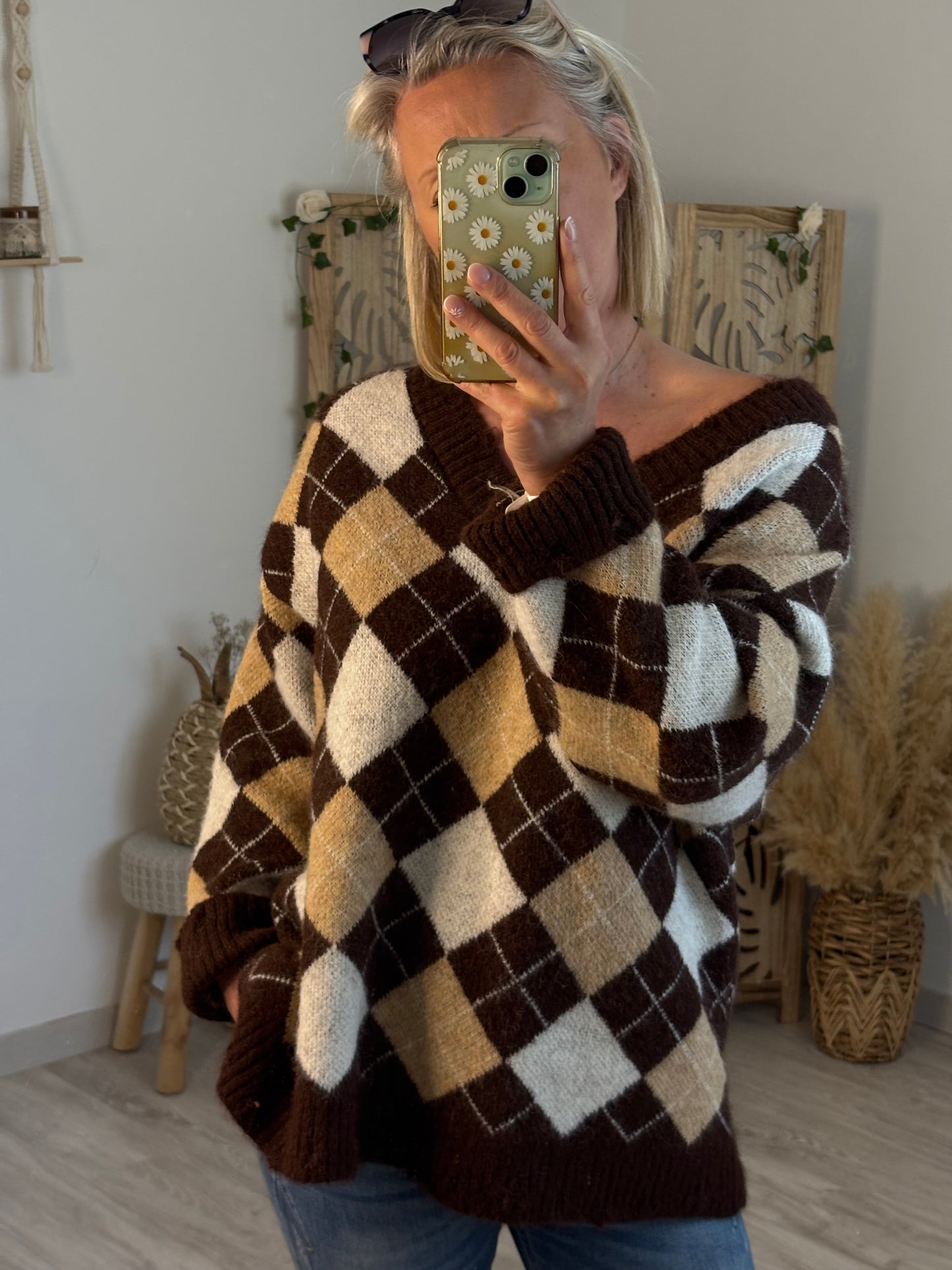 PULL LONG JACQUARD CHOCOLAT